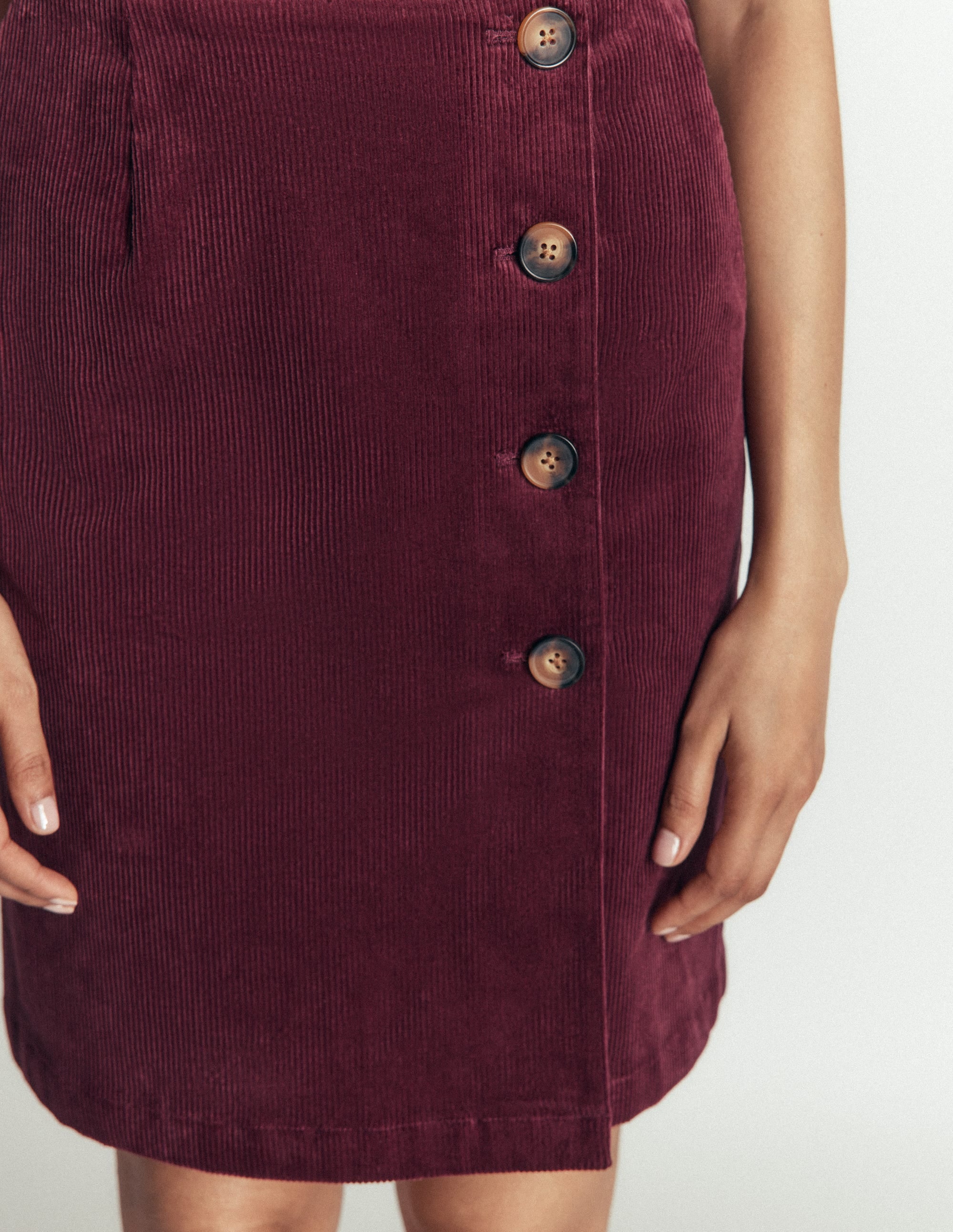 Evelyn Button Cord Wrap Skirt-Dark Crimson - Image 2