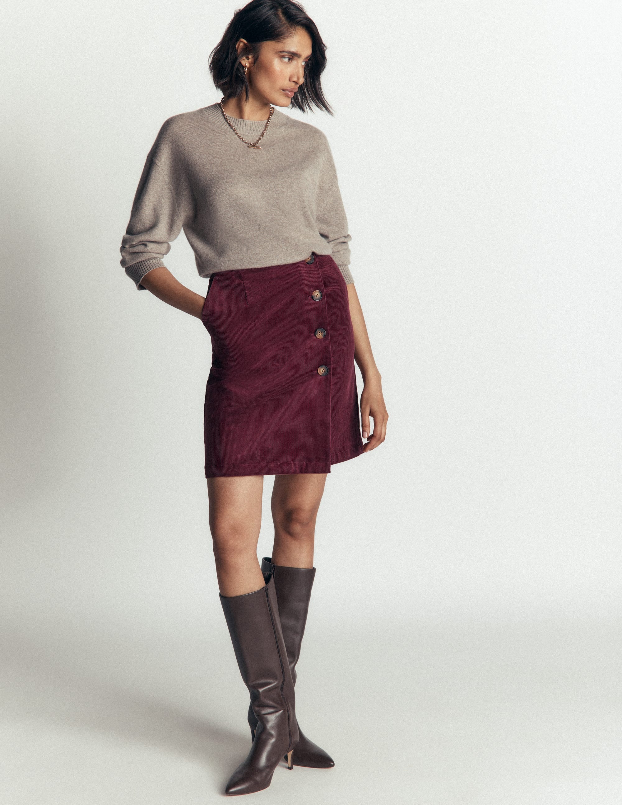 Evelyn Button Cord Wrap Skirt-Dark Crimson - Image 4