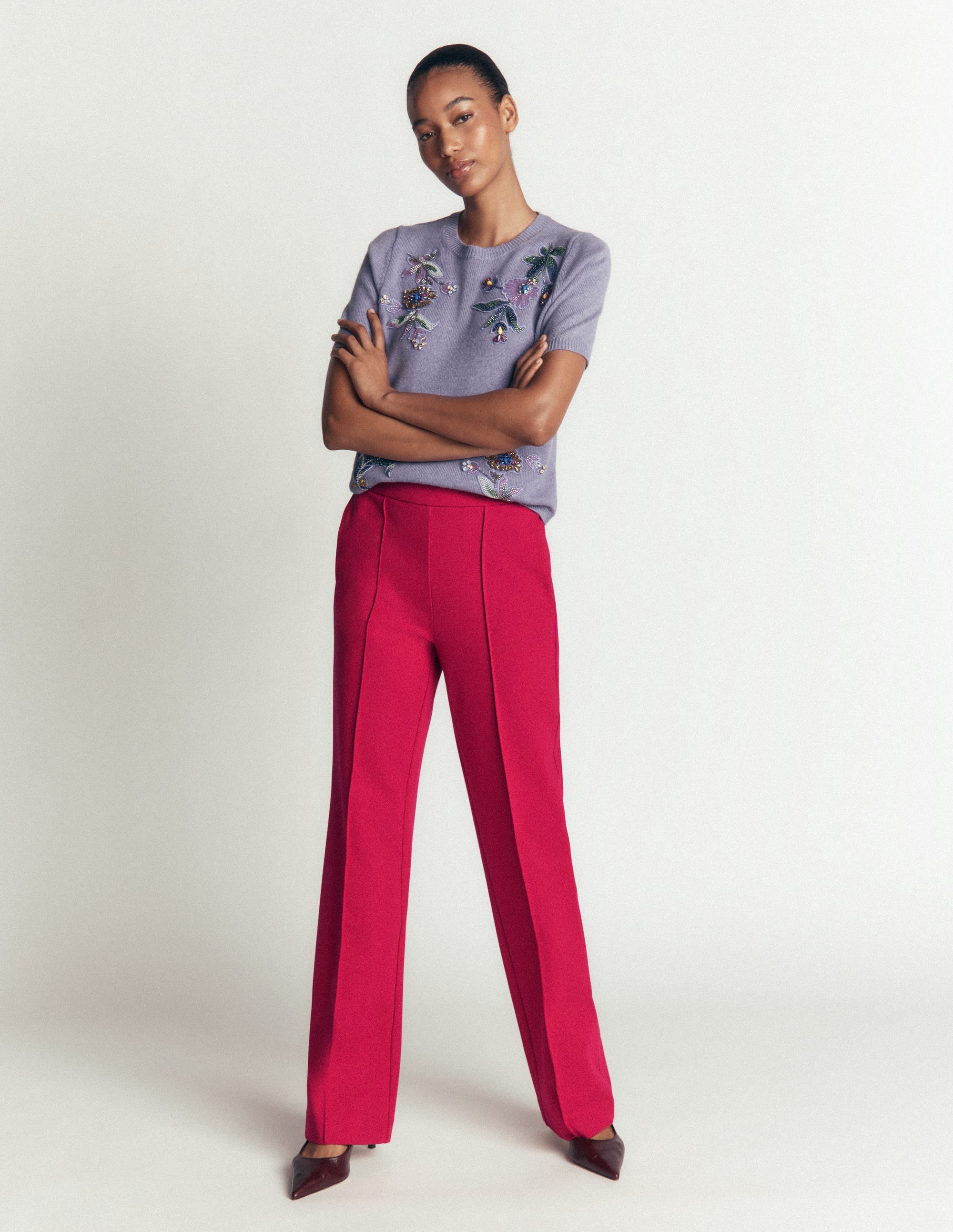 Straight Leg Ponte Pants-Pomegranate - Image 1