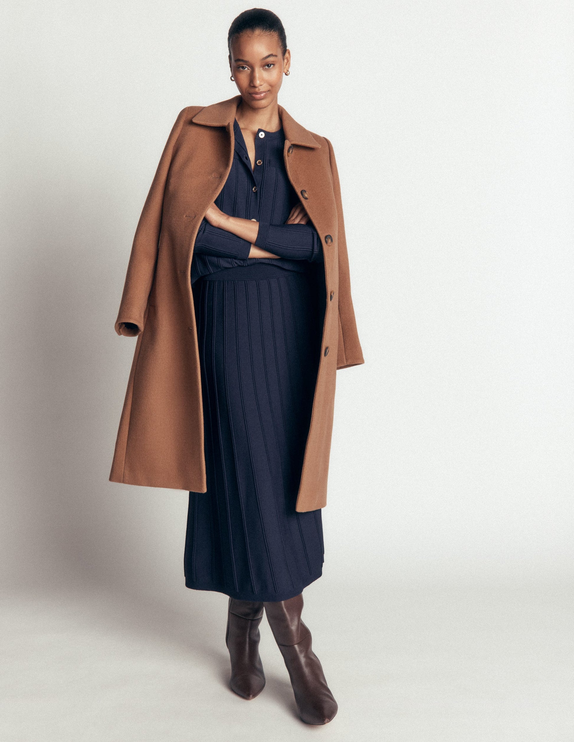 Ottoman Knitted Midi Skirt-Navy-6