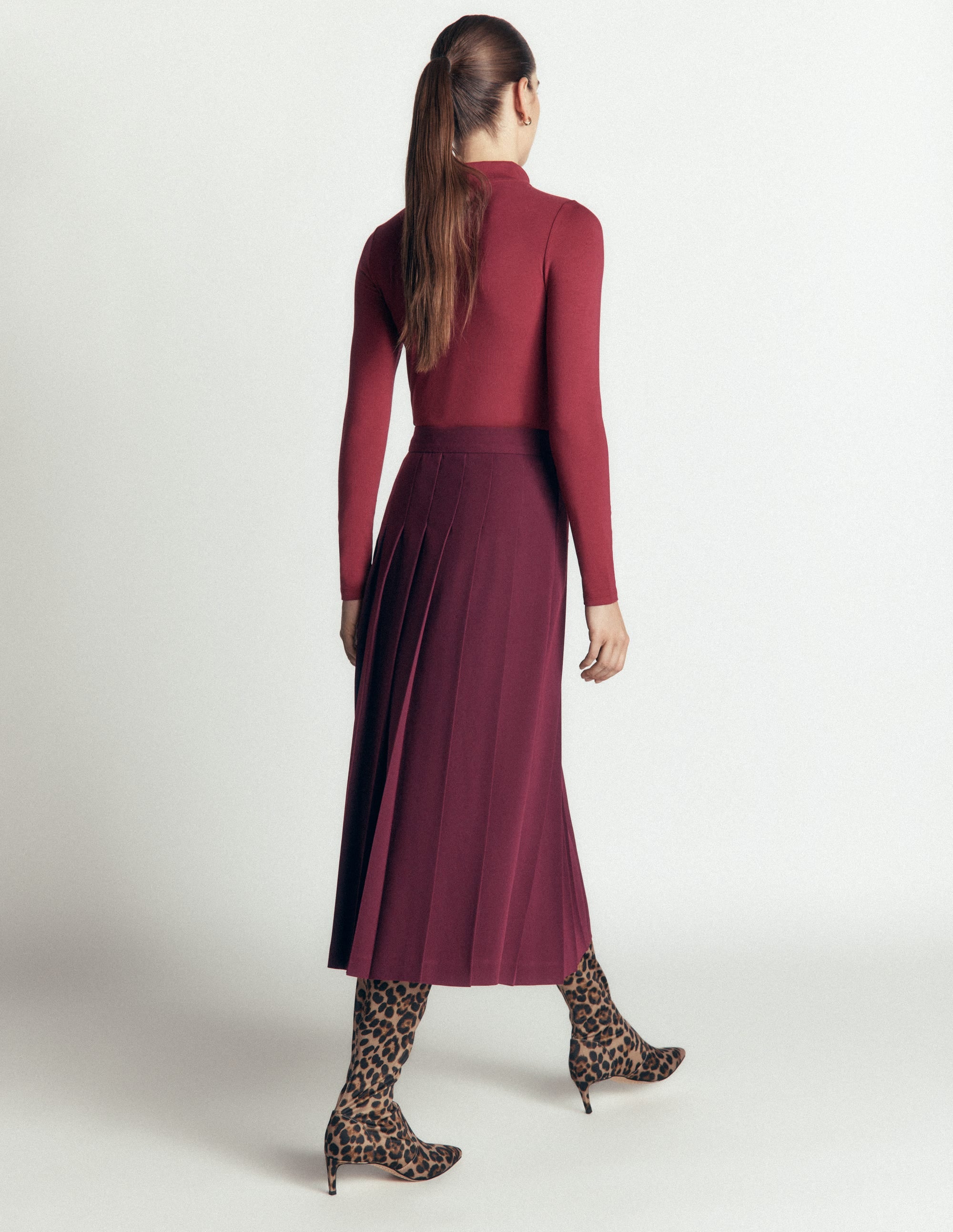 Pleat Side Split Midi Skirt-Dark Cherry - Image 3