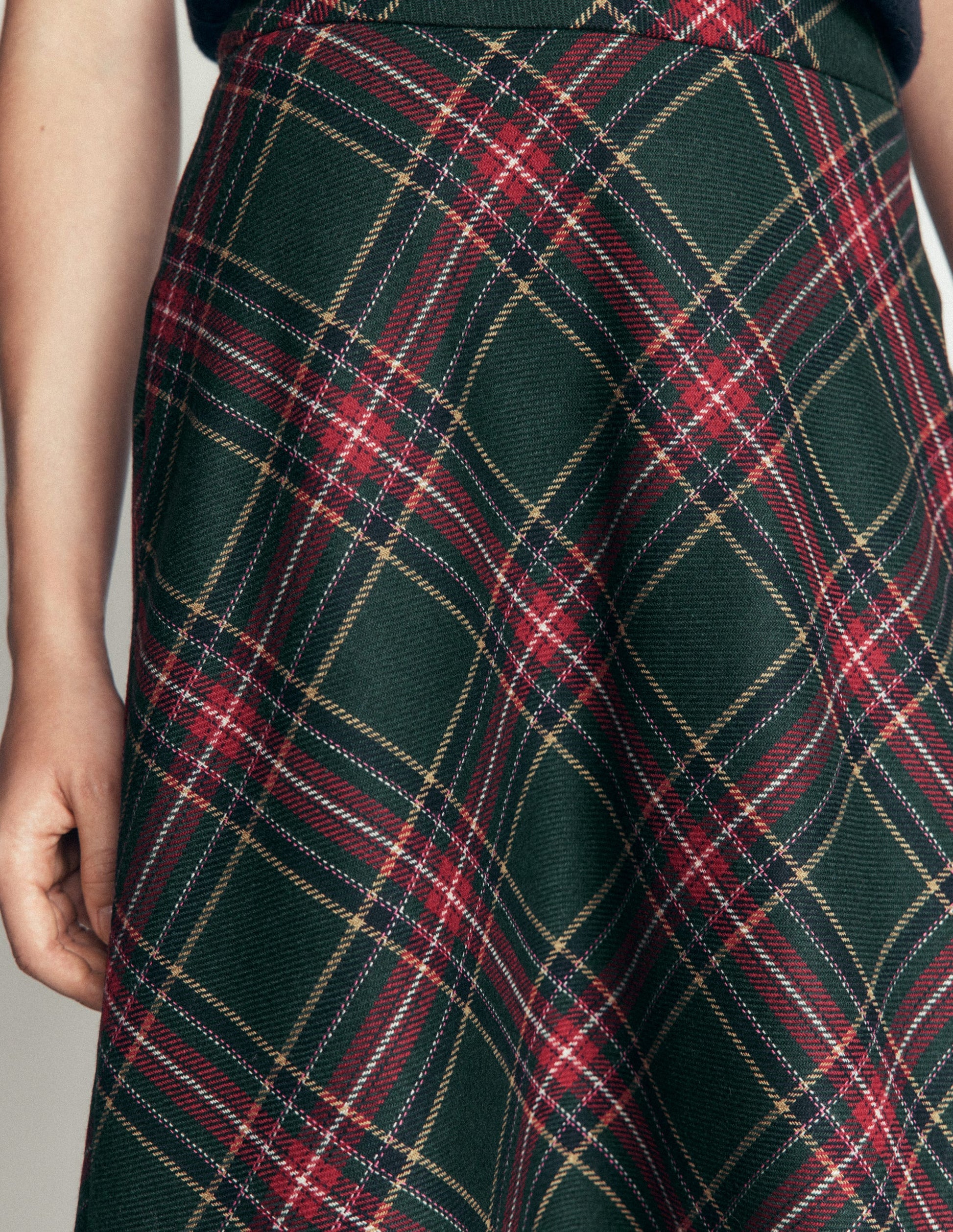Wool Blend Slip Skirt-Green Check-2