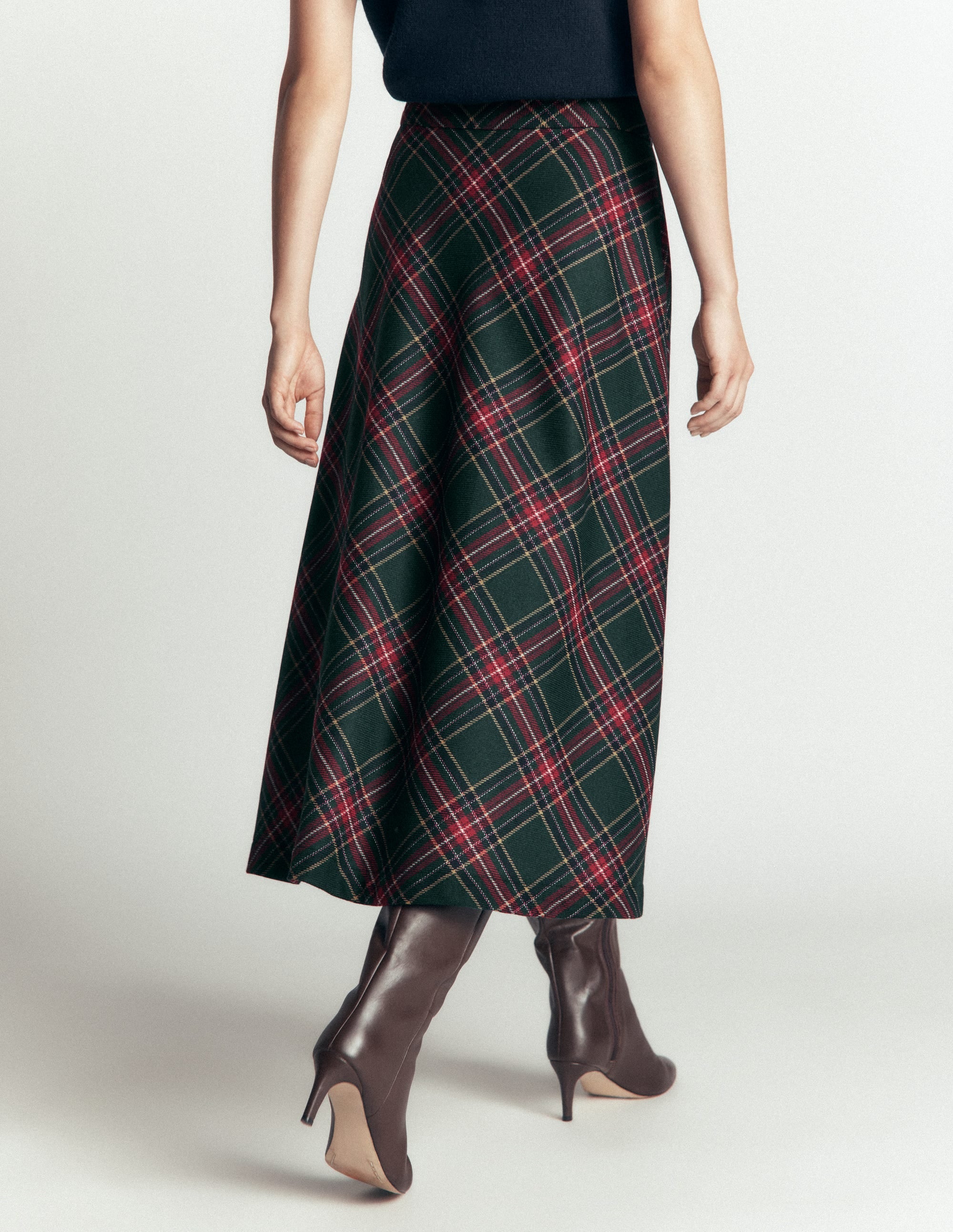 Wool Blend Slip Skirt-Green Check - Image 3