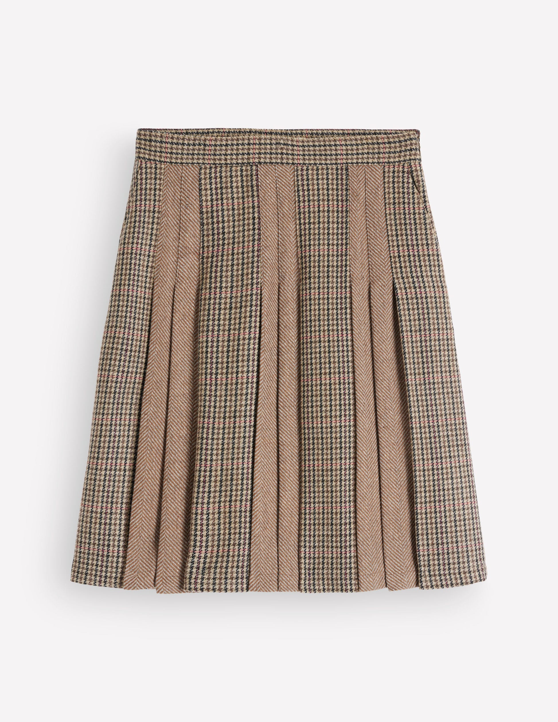 Multi Panel Wool Blend Skirt-Brown Hotch Check-7