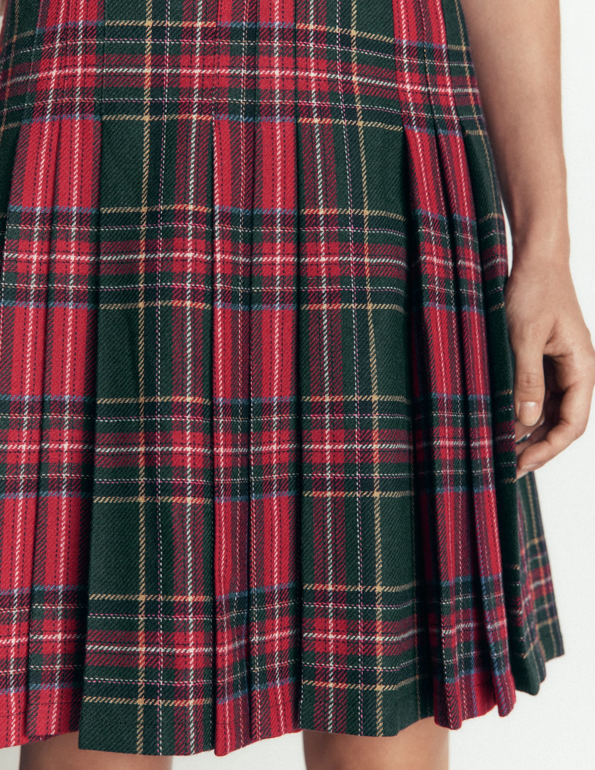 Multi Panel Wool Blend Skirt-RED/GREEN CHECK HOTCH - Image 2