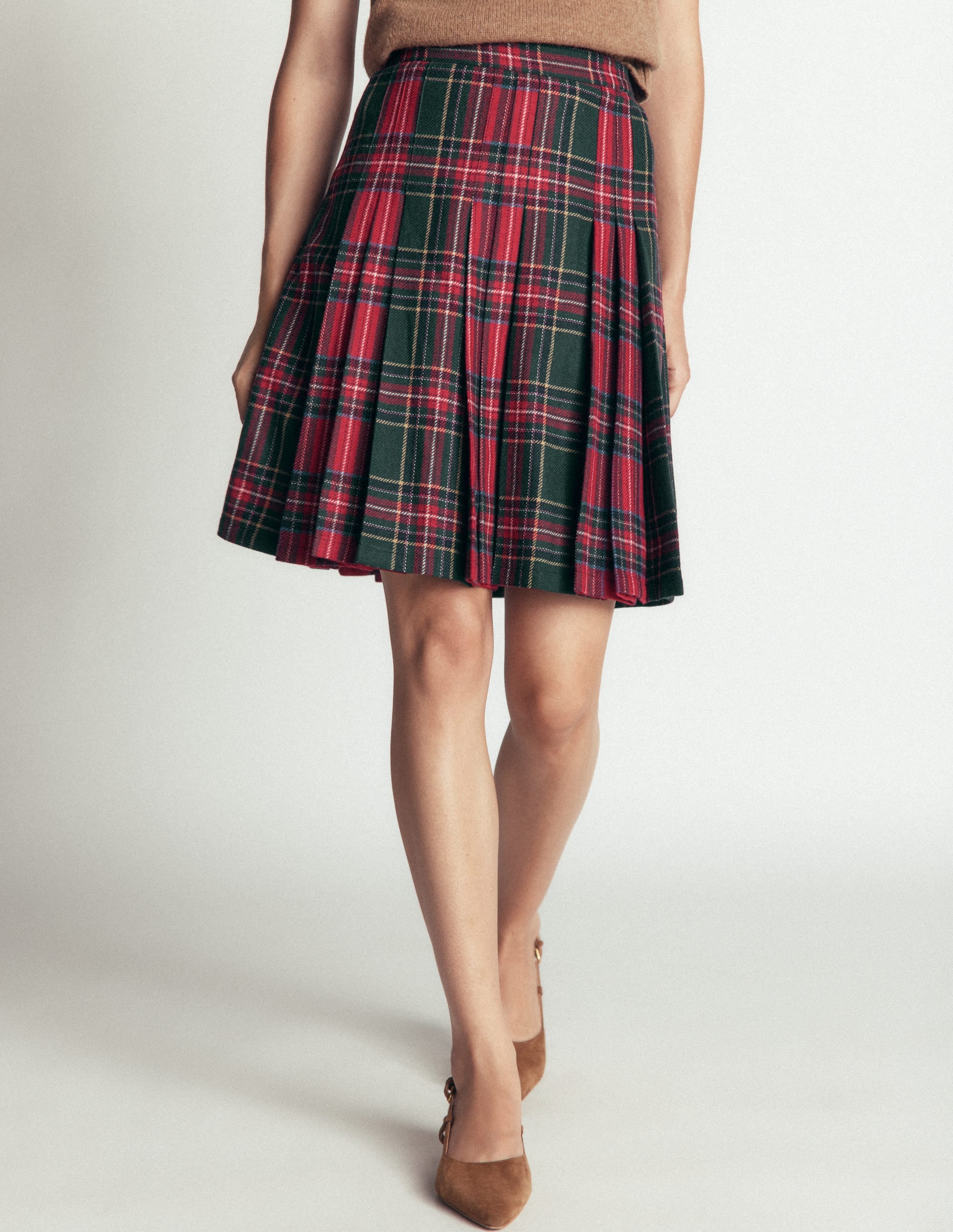 Multi Panel Wool Blend Skirt-RED/GREEN CHECK HOTCH - Image 5