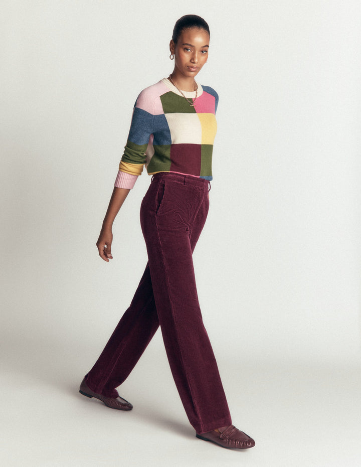 Fitzrovia Cord Column Pants-Dark Cherry