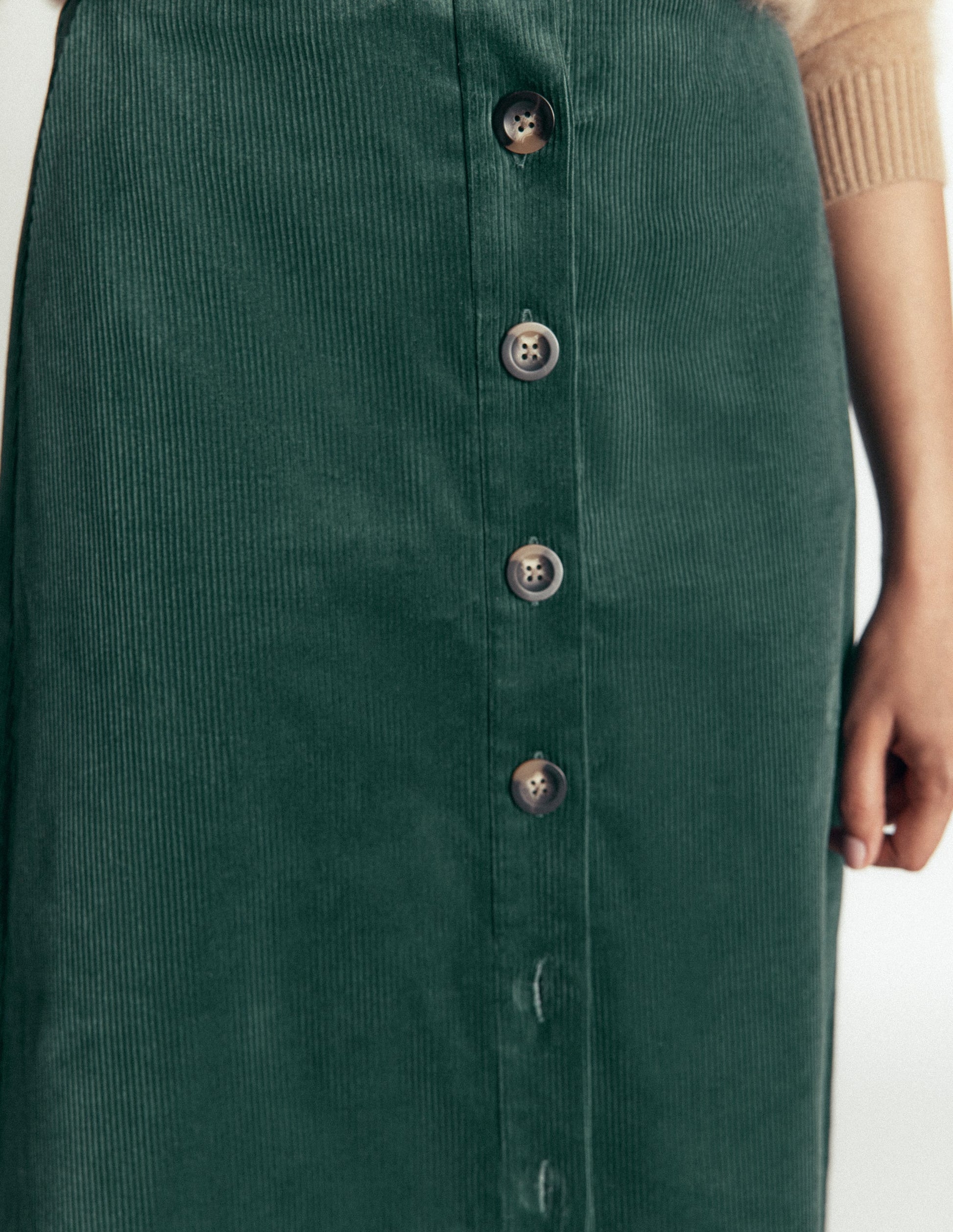Val Button Cord Midi Skirt-Midnight Teal-2