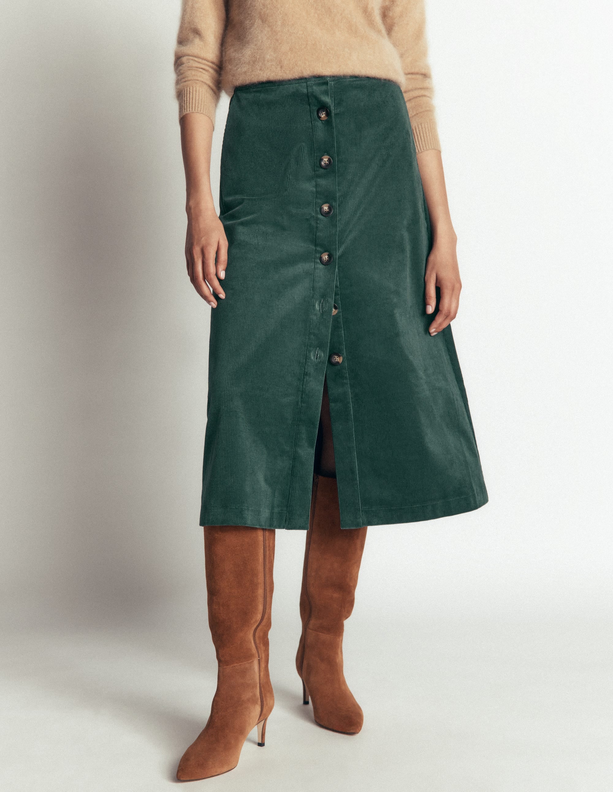 Val Button Cord Midi Skirt-Midnight Teal - Image 4