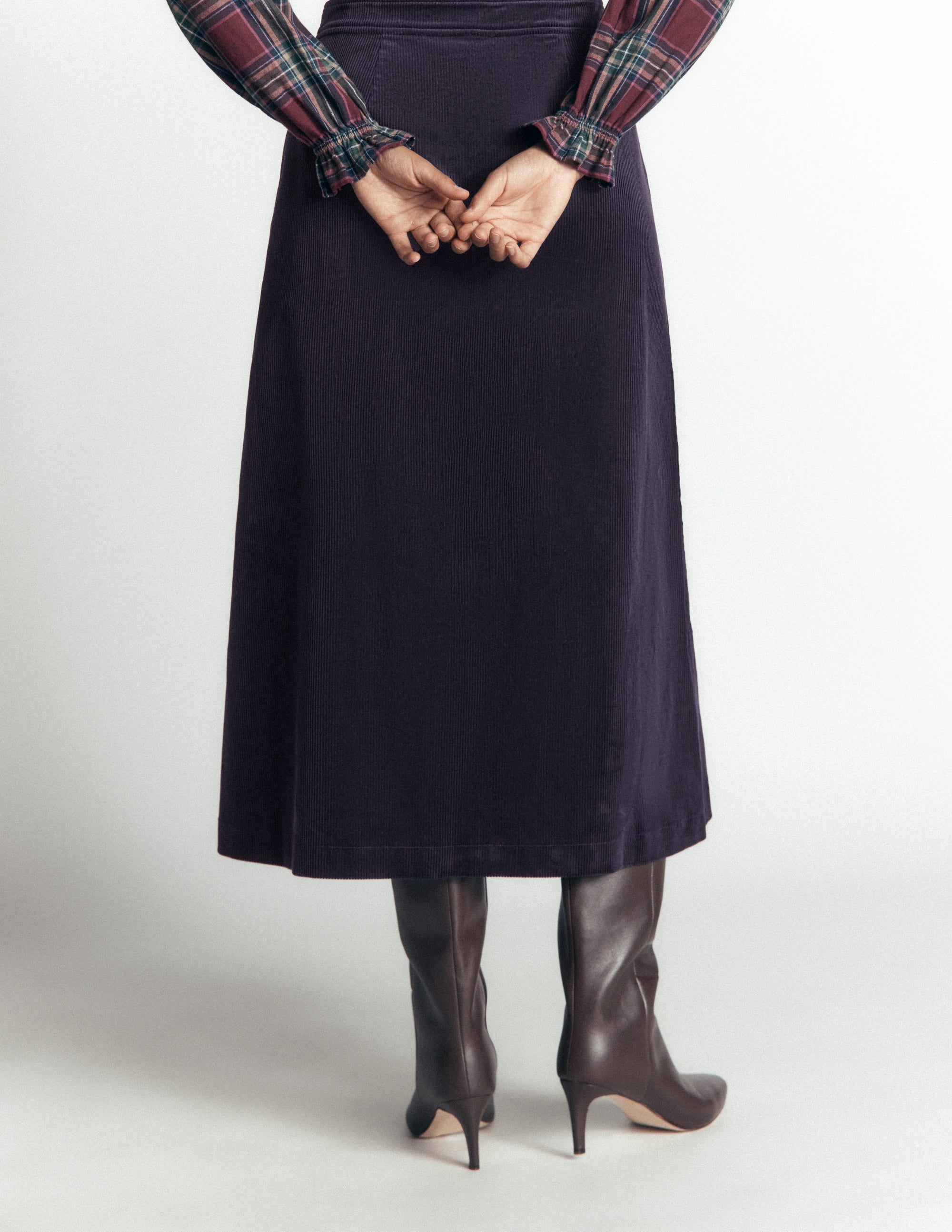 Val Button Cord Midi Skirt-Navy - Image 3
