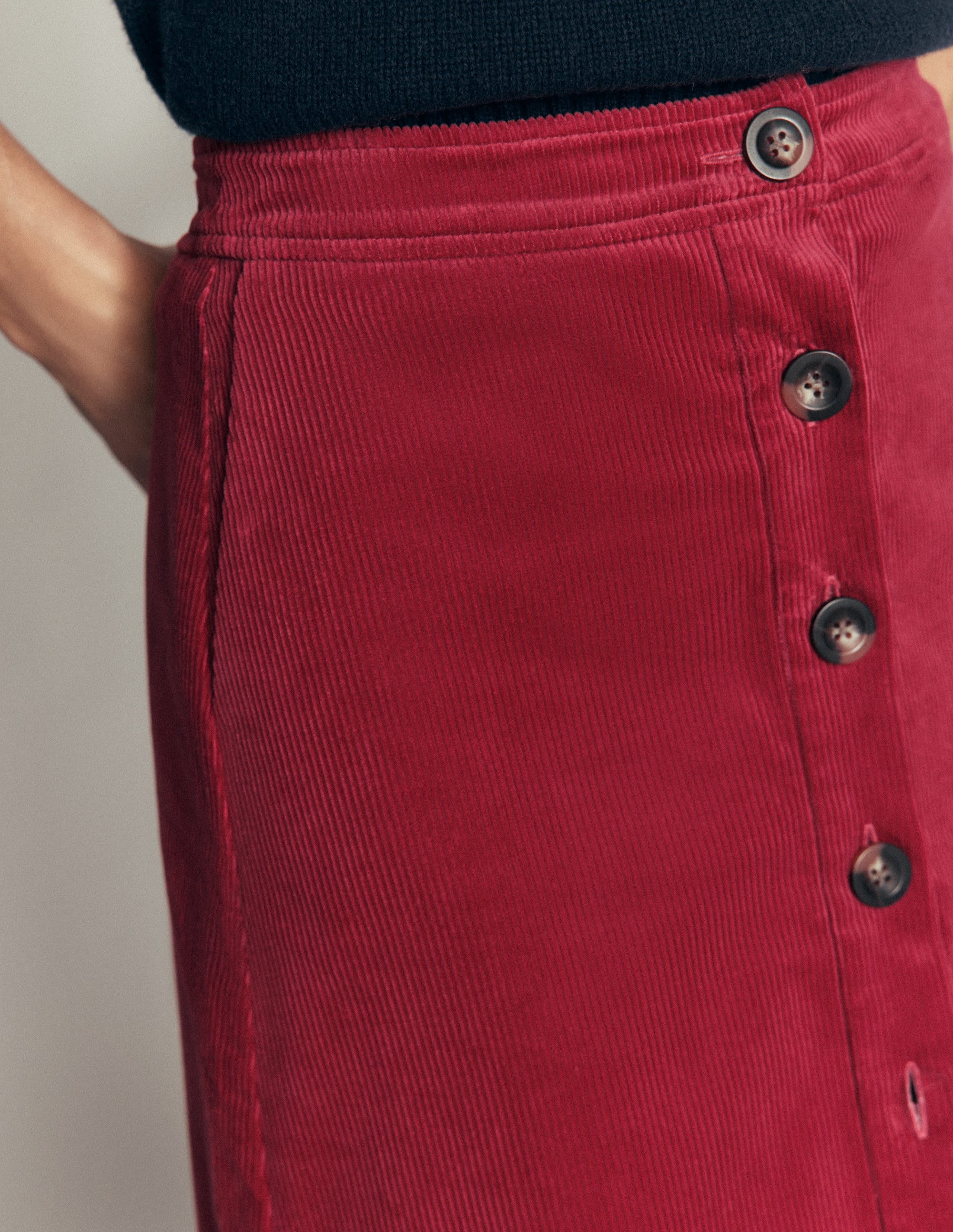 Val Button Cord Midi Skirt-Red Earth - Image 2