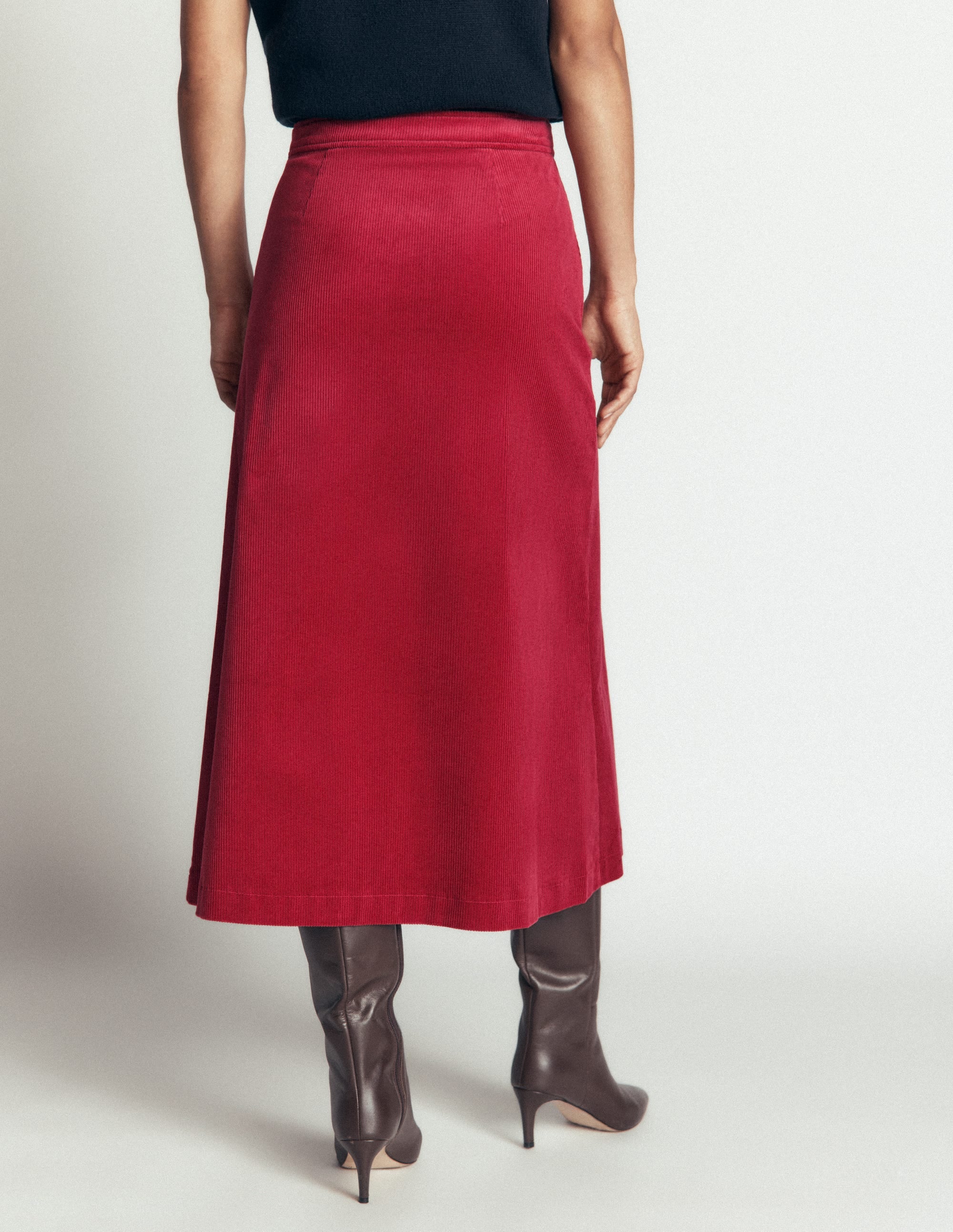 Val Button Cord Midi Skirt-Red Earth - Image 3
