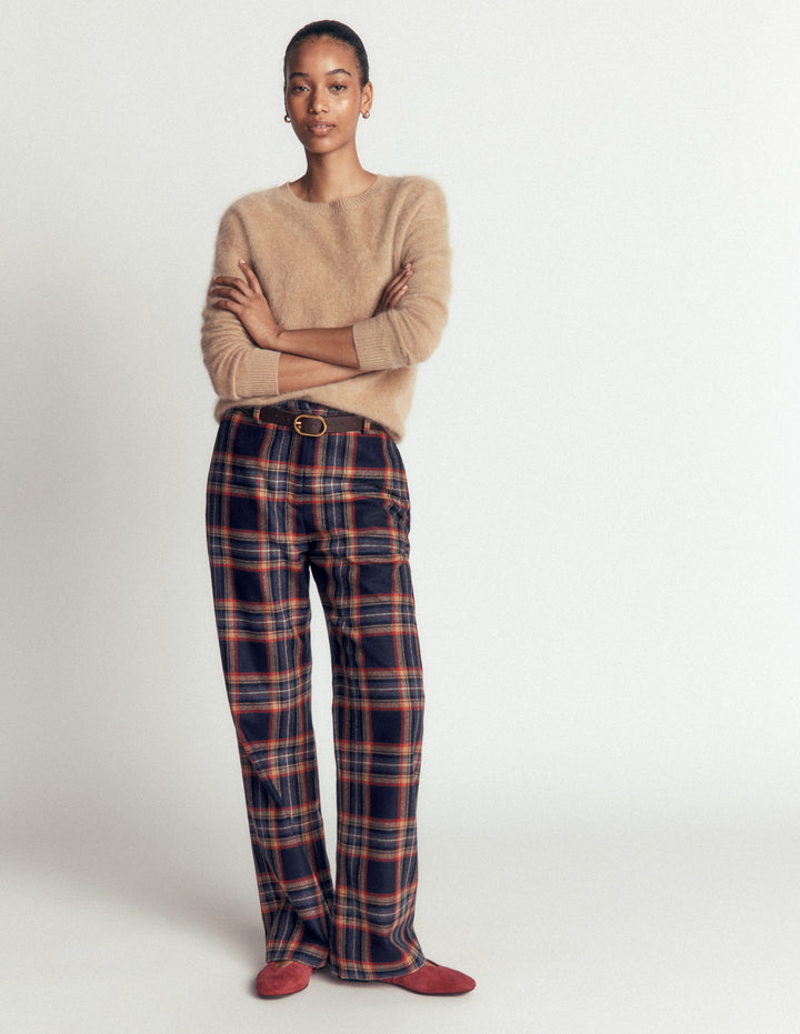 Fitzrovia Wool Blend Pants-Navy and Camel Check