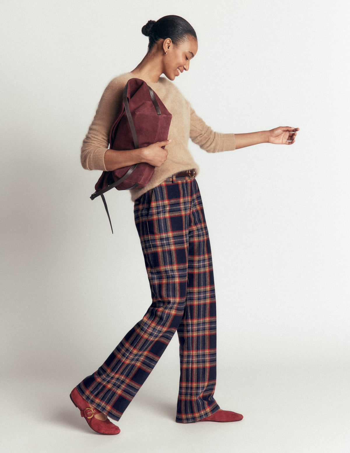 Fitzrovia Wool Blend Pants-Navy and Camel Check-6