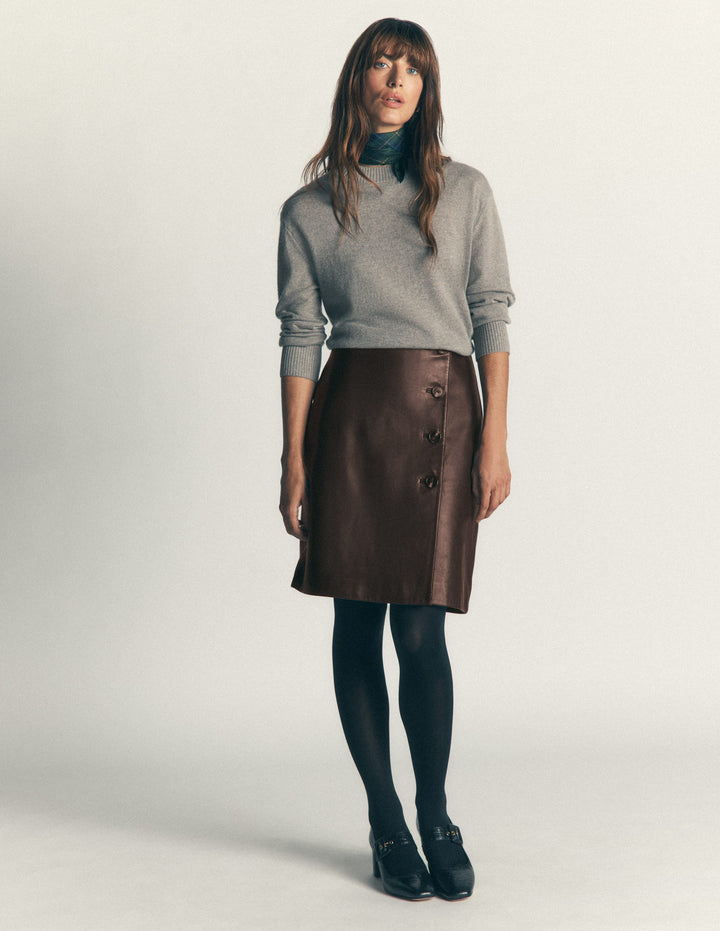 Evelyn Leather Wrap Skirt-Chocolate