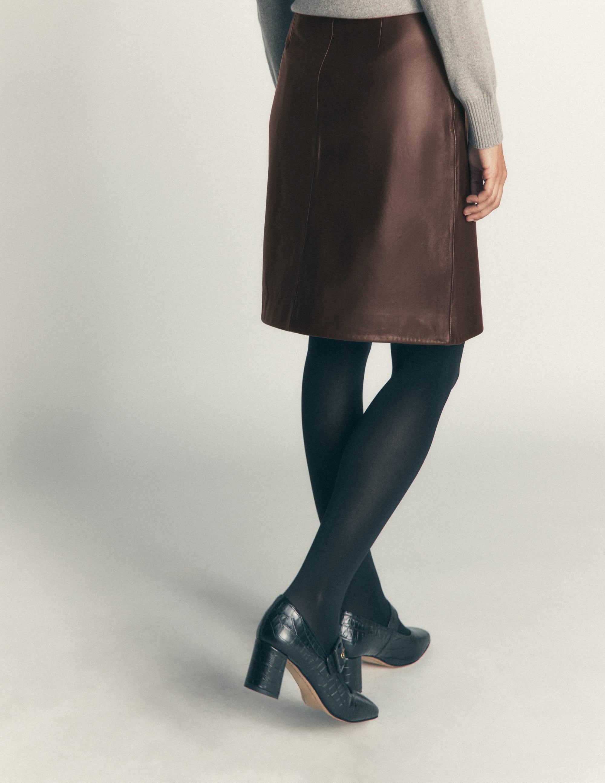 Evelyn Leather Wrap Skirt-Chocolate - Image 3
