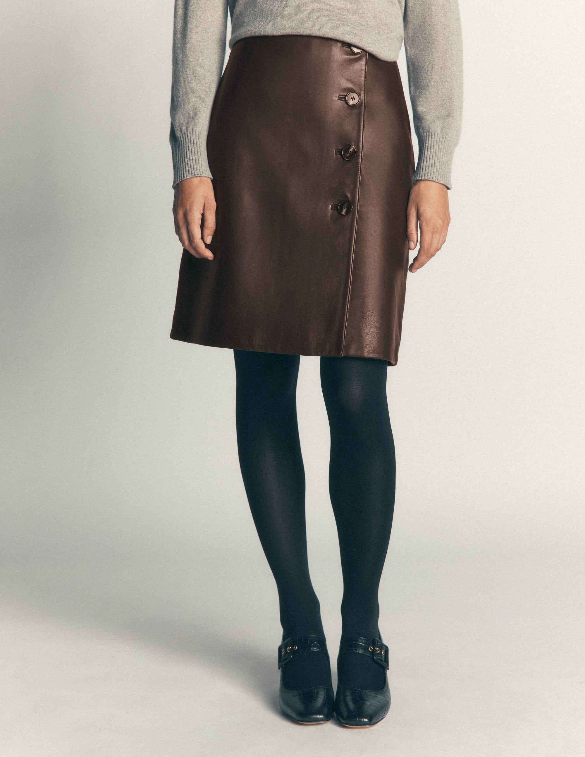 Evelyn Leather Wrap Skirt-Chocolate - Image 4