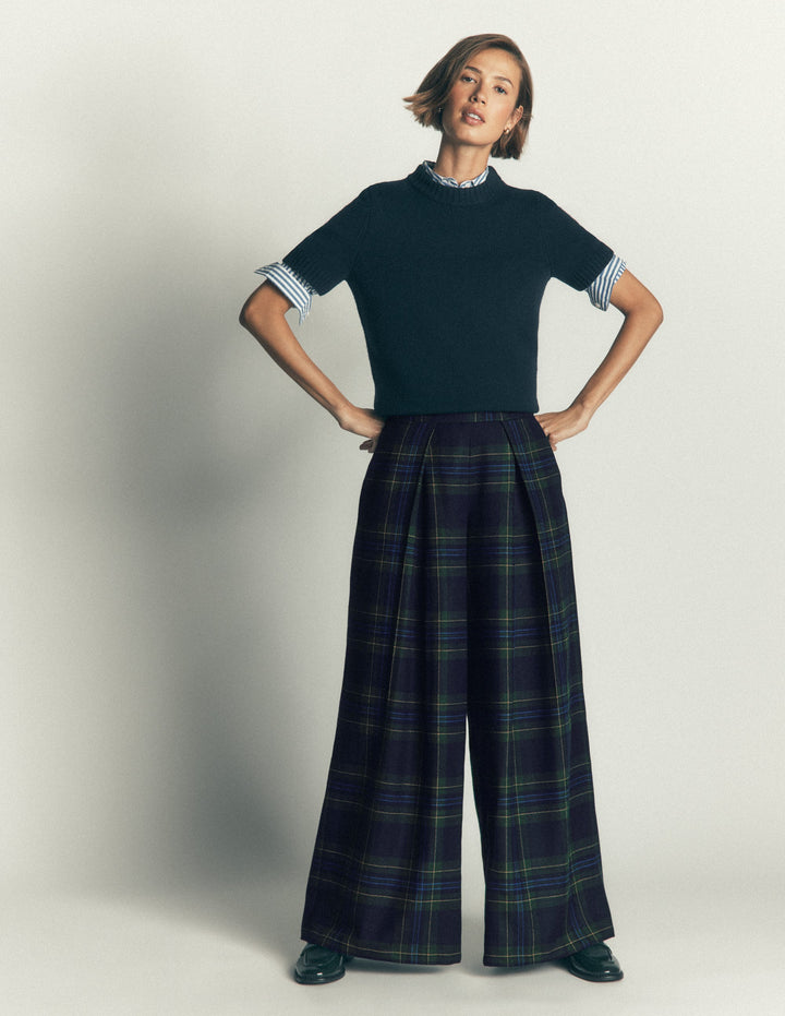 Wool Blend Pleated Culottes-Blackwatch