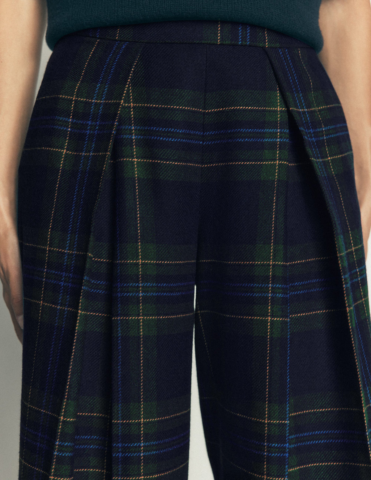 Wool Blend Pleated Culottes-Blackwatch - Image 3