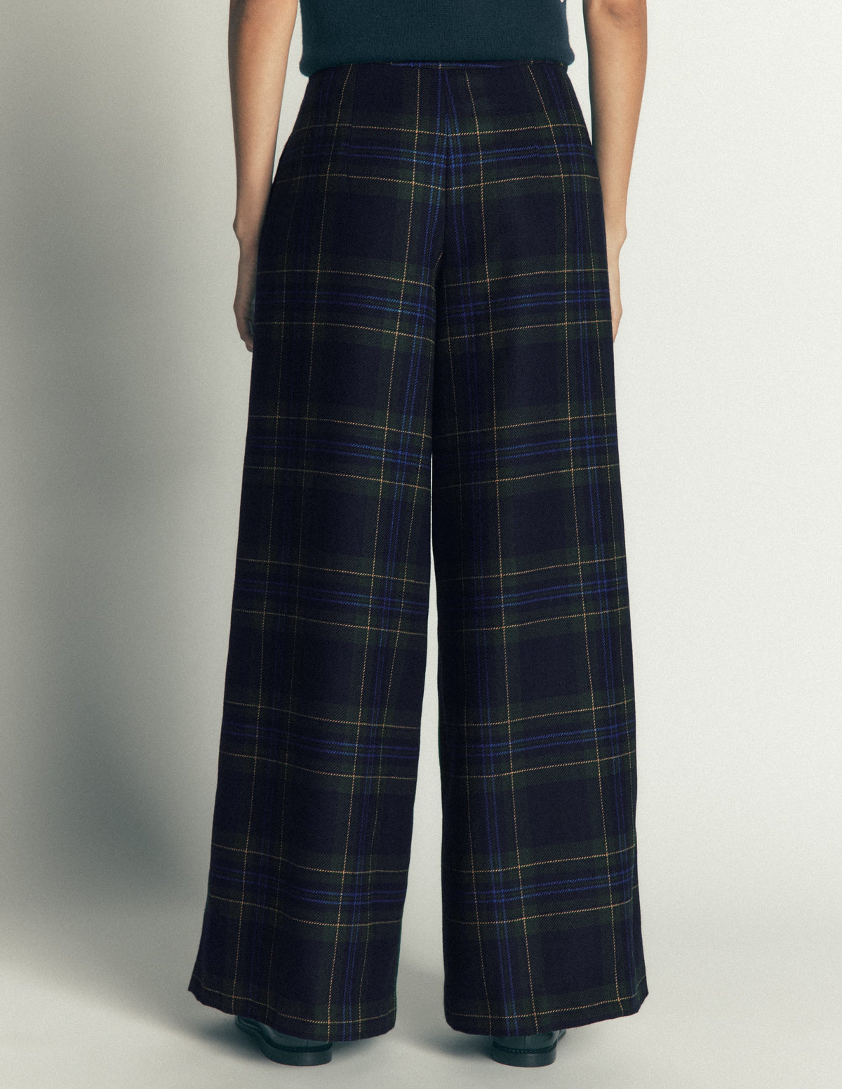 Wool Blend Pleated Culottes-Blackwatch-4
