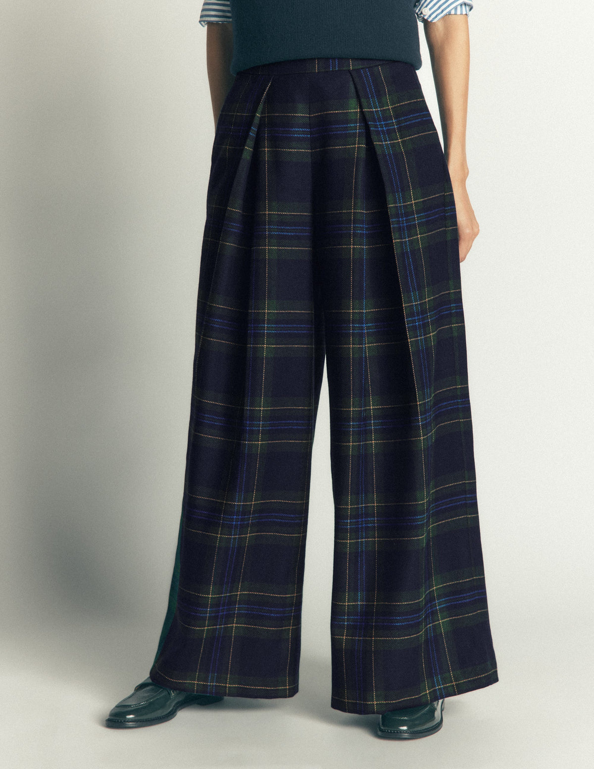 Wool Blend Pleated Culottes-Blackwatch-5