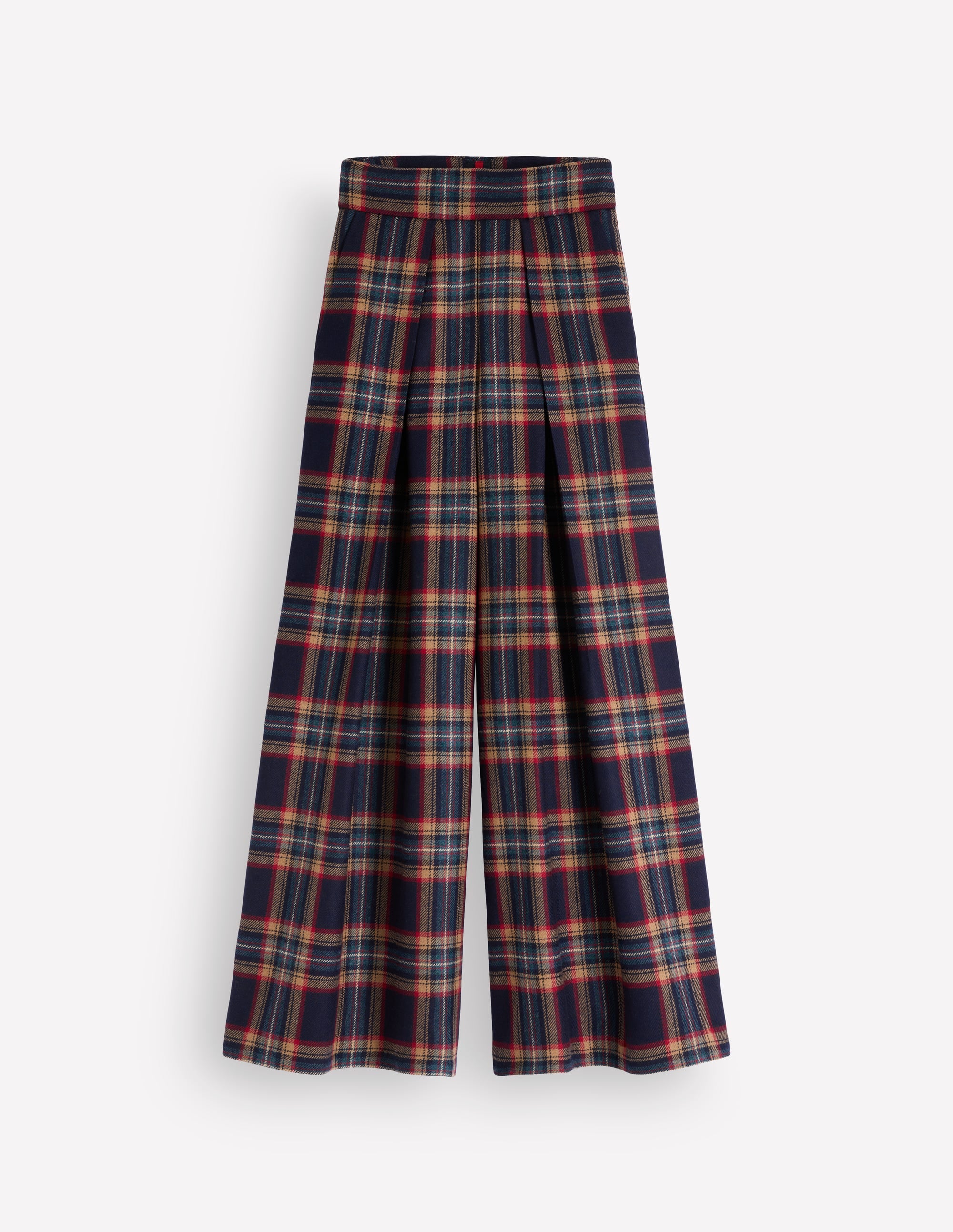 Wool Blend Pleated Culottes-Navy, Camel Check - Image 6