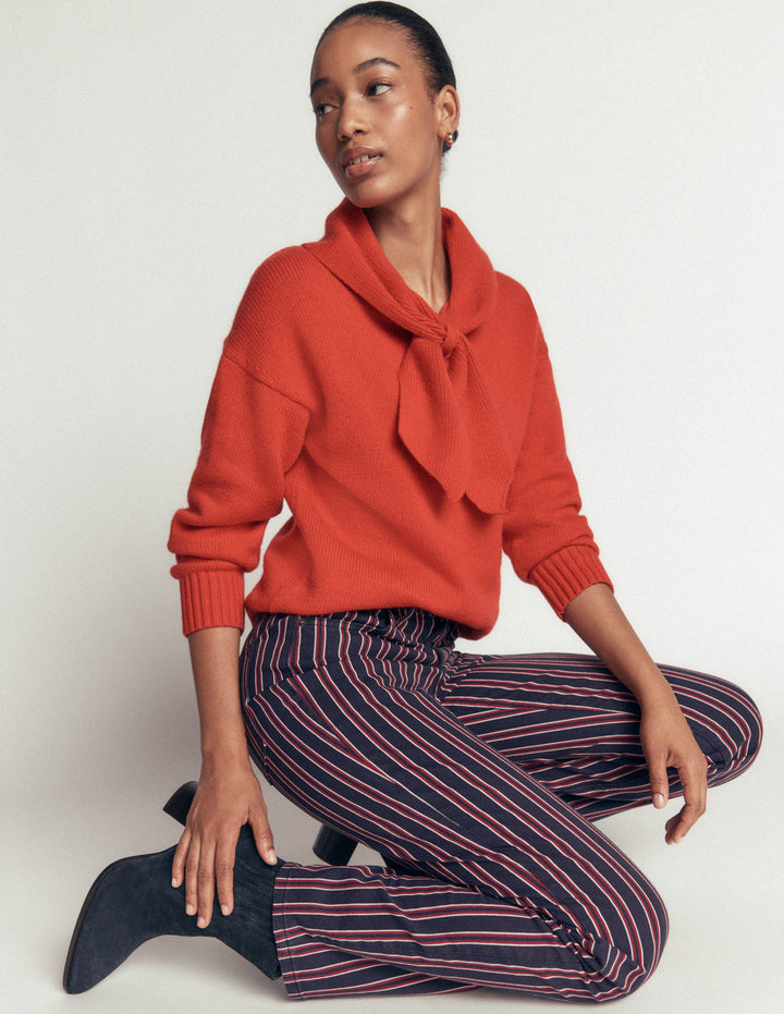 High Rise Straight Jeans-Navy Red Stripe