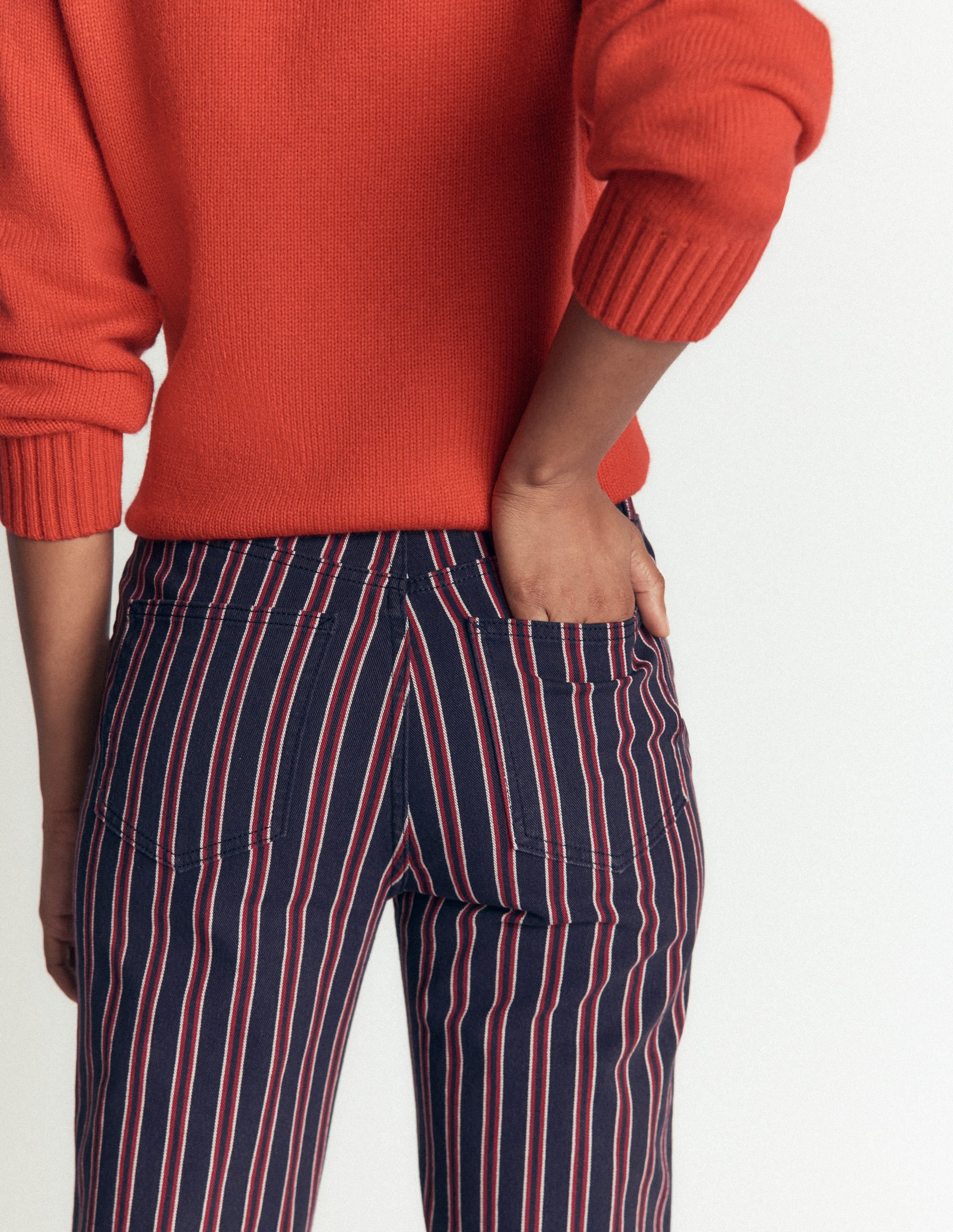 High Rise Straight Jeans-Navy Red Stripe - Image 2