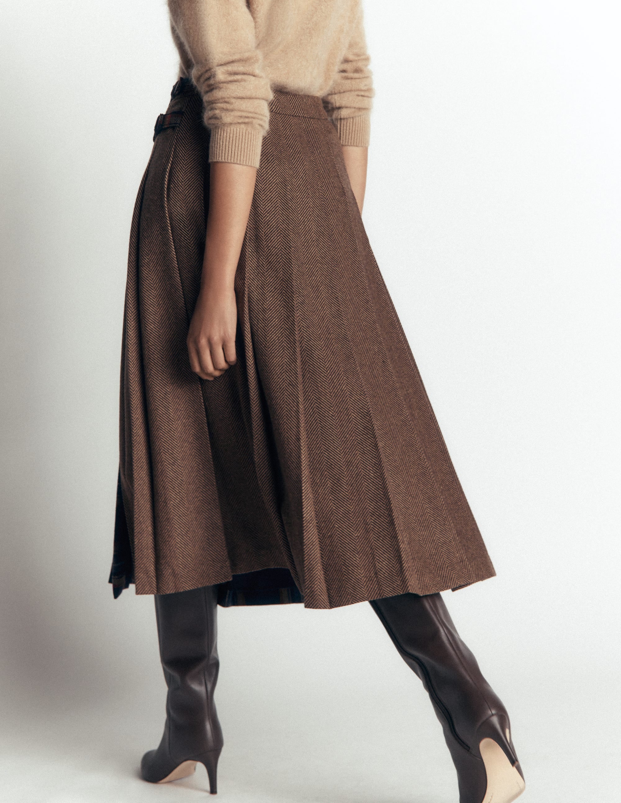 Pleated Midi Kilt-Navy And Camel Check - Image 3