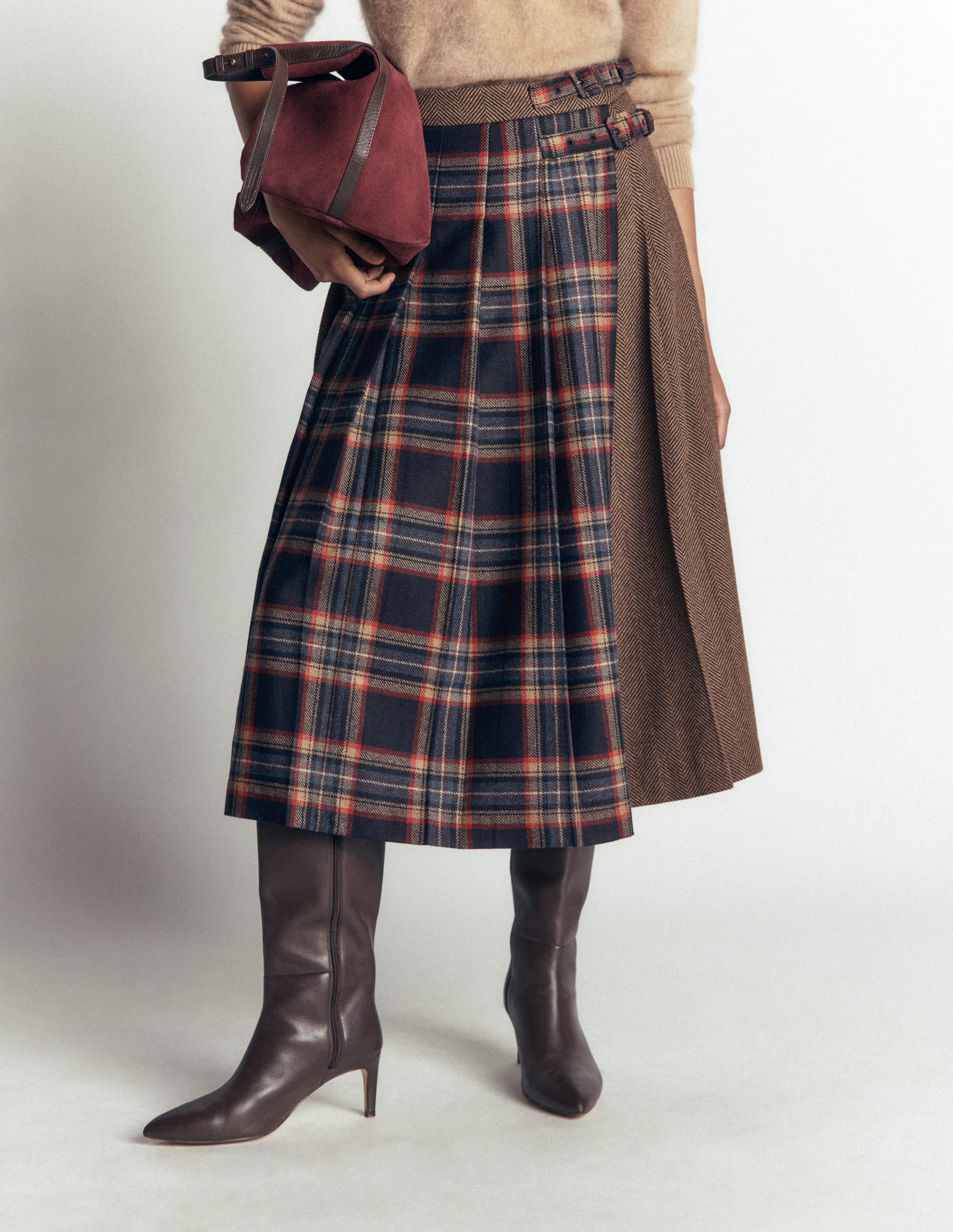 Pleated Midi Kilt-Navy And Camel Check - Image 4