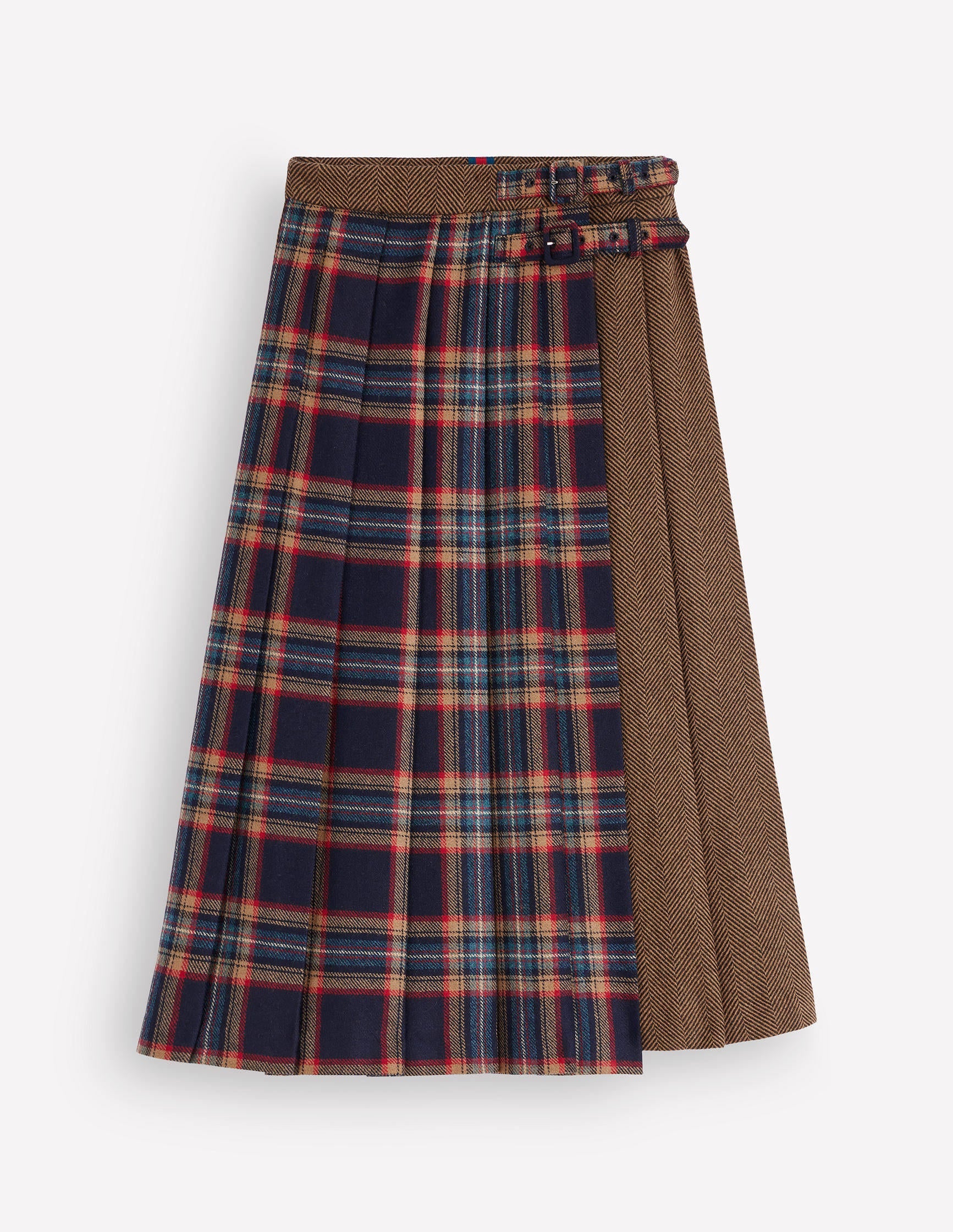 Pleated Midi Kilt-Navy And Camel Check - Image 7