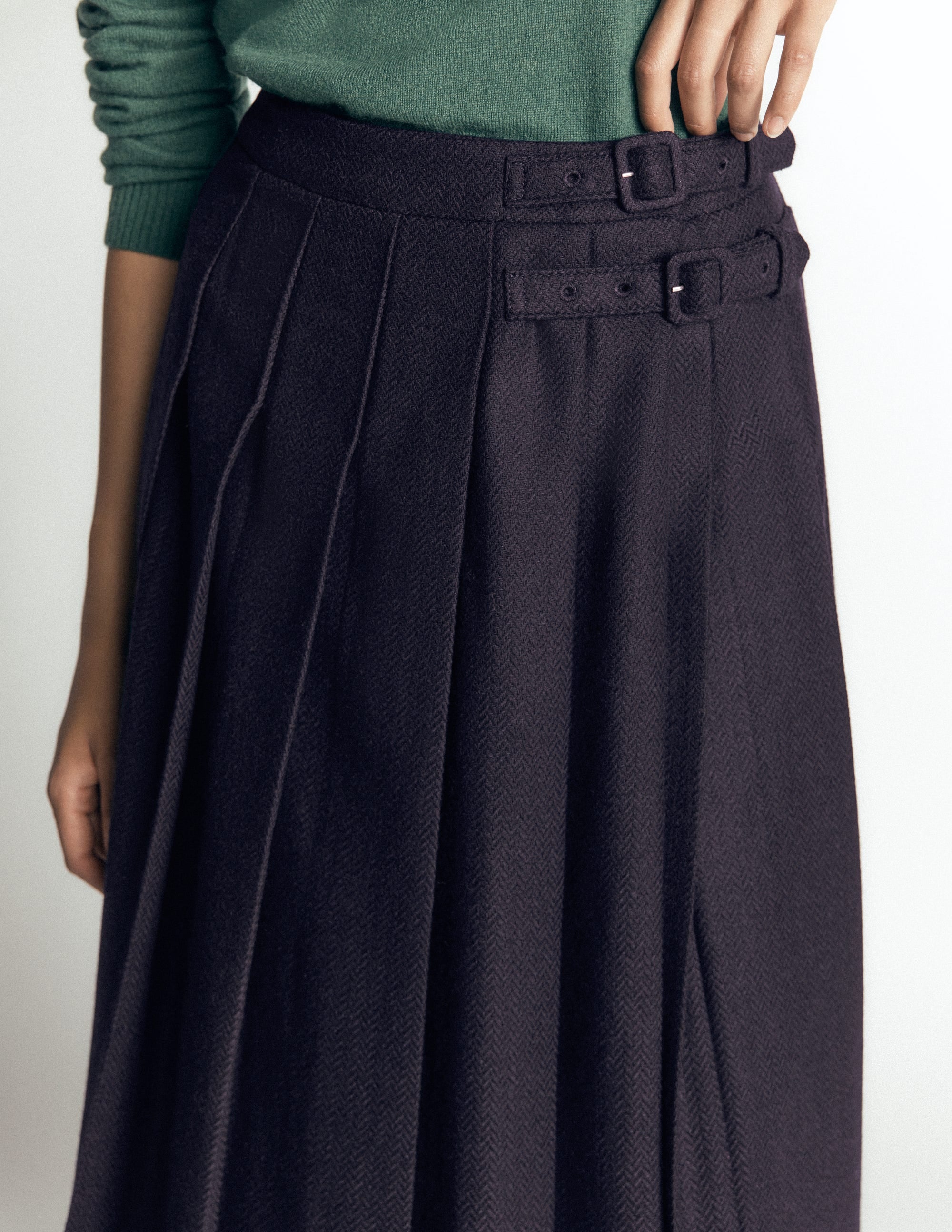 Pleated Midi Kilt-Navy Herringbone - Image 2