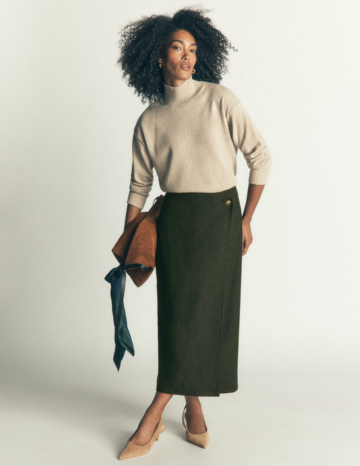 Column Wrap Skirt-Hunter Green Herringbone - Image 1