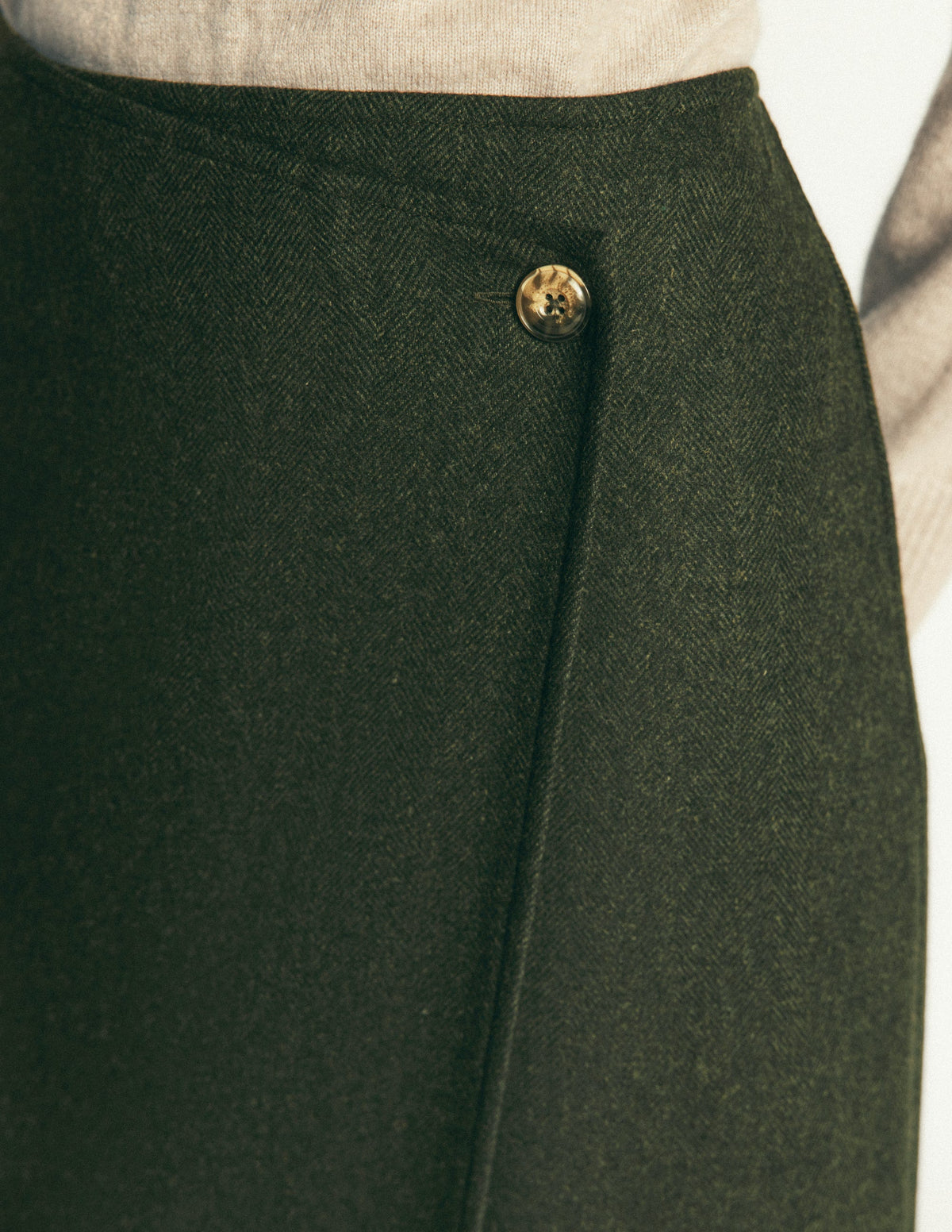 Column Wrap Skirt-Hunter Green Herringbone-2