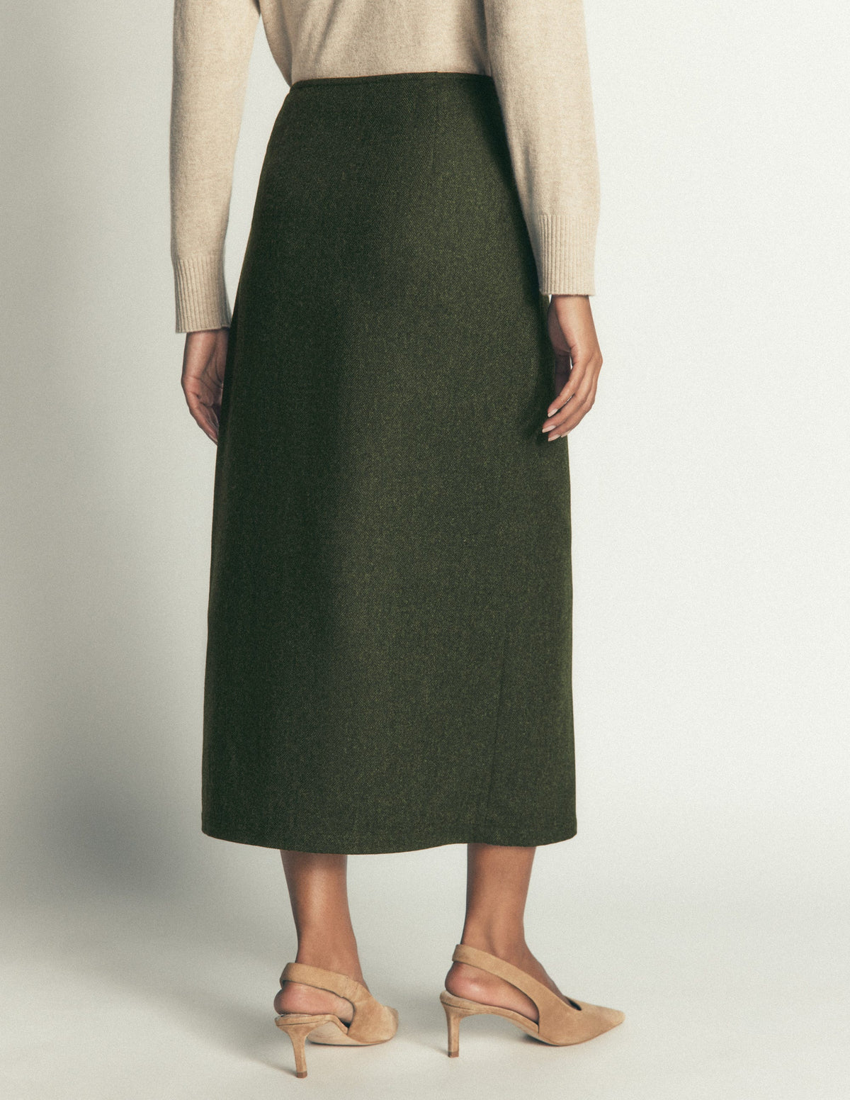 Column Wrap Skirt-Hunter Green Herringbone - Image 3