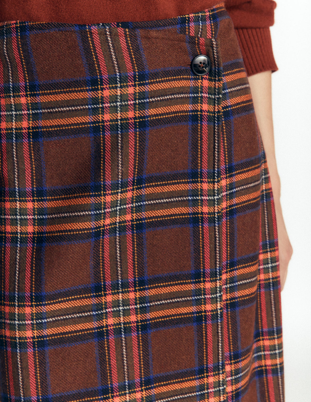 Column Wrap Skirt-Brown, Blue and Orange Check-4