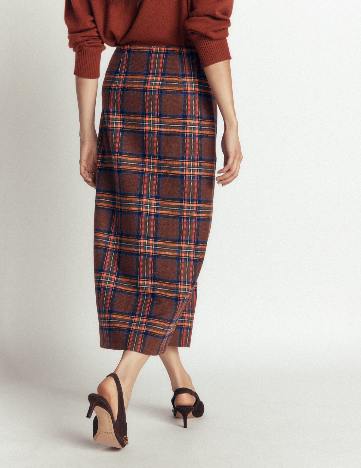 Column Wrap Skirt-Brown, Blue and Orange Check - Image 3