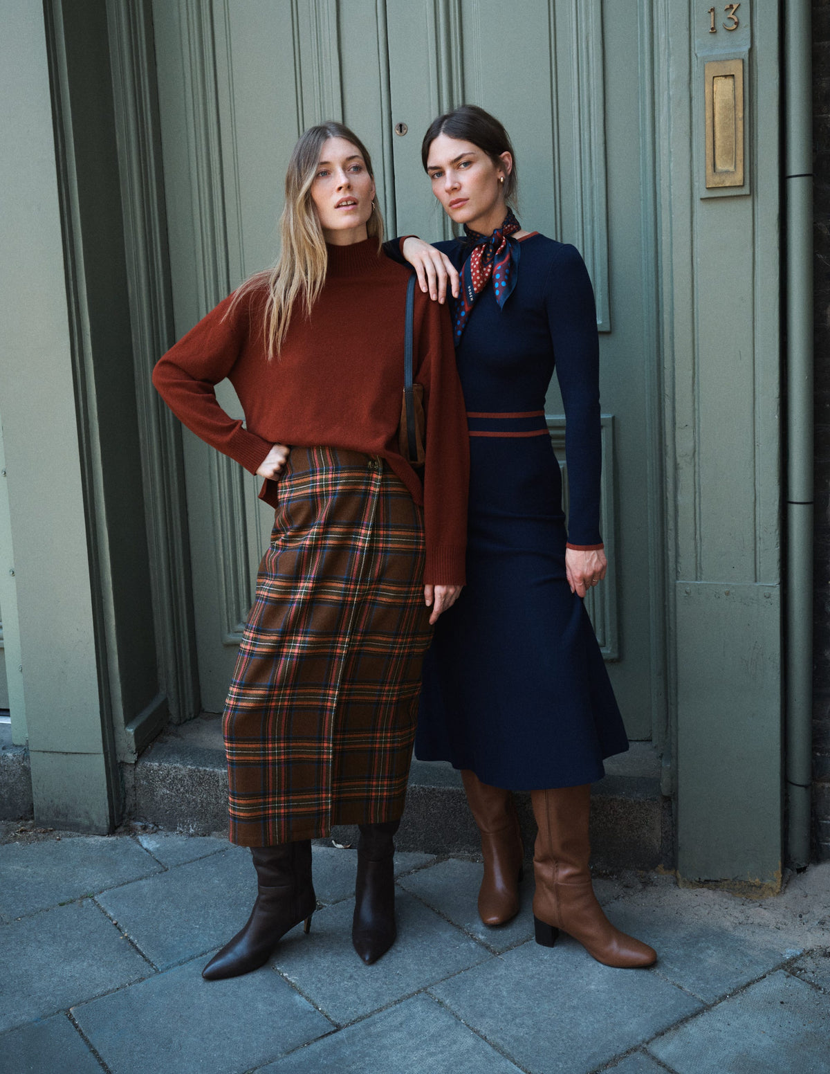 Column Wrap Skirt-Brown, Blue and Orange Check-2
