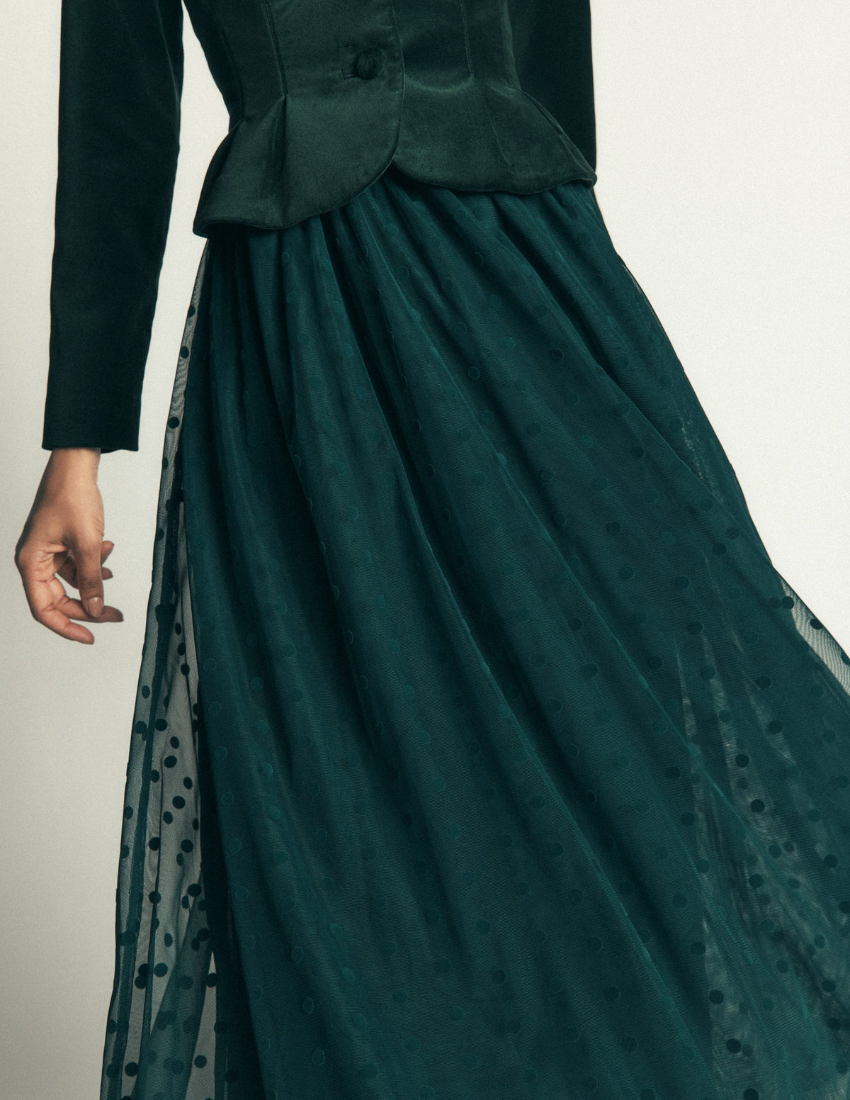 Full Tulle Party Skirt-Midnight Teal Flocked Spot-3