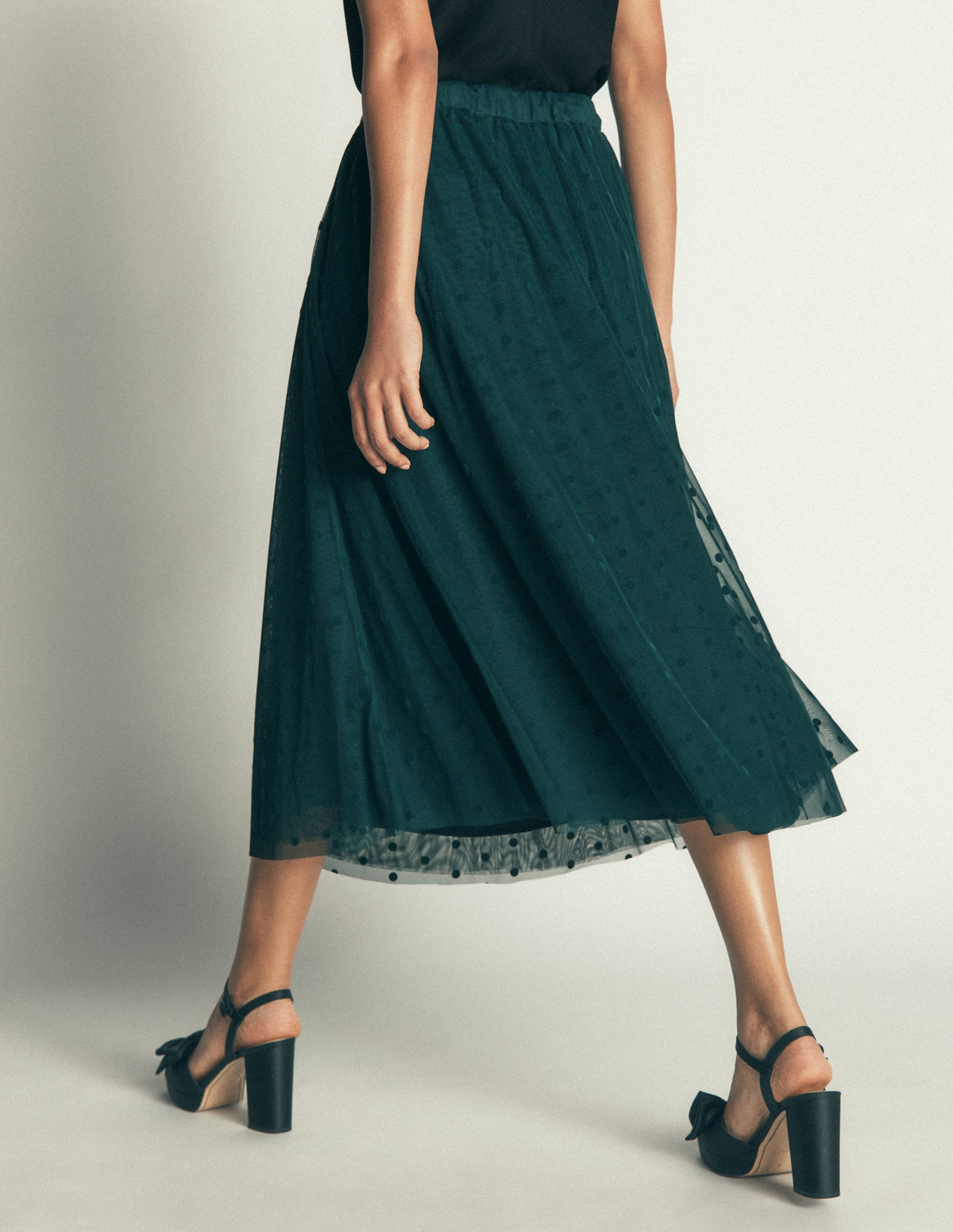 Full Tulle Party Skirt-Midnight Teal Flocked Spot-4