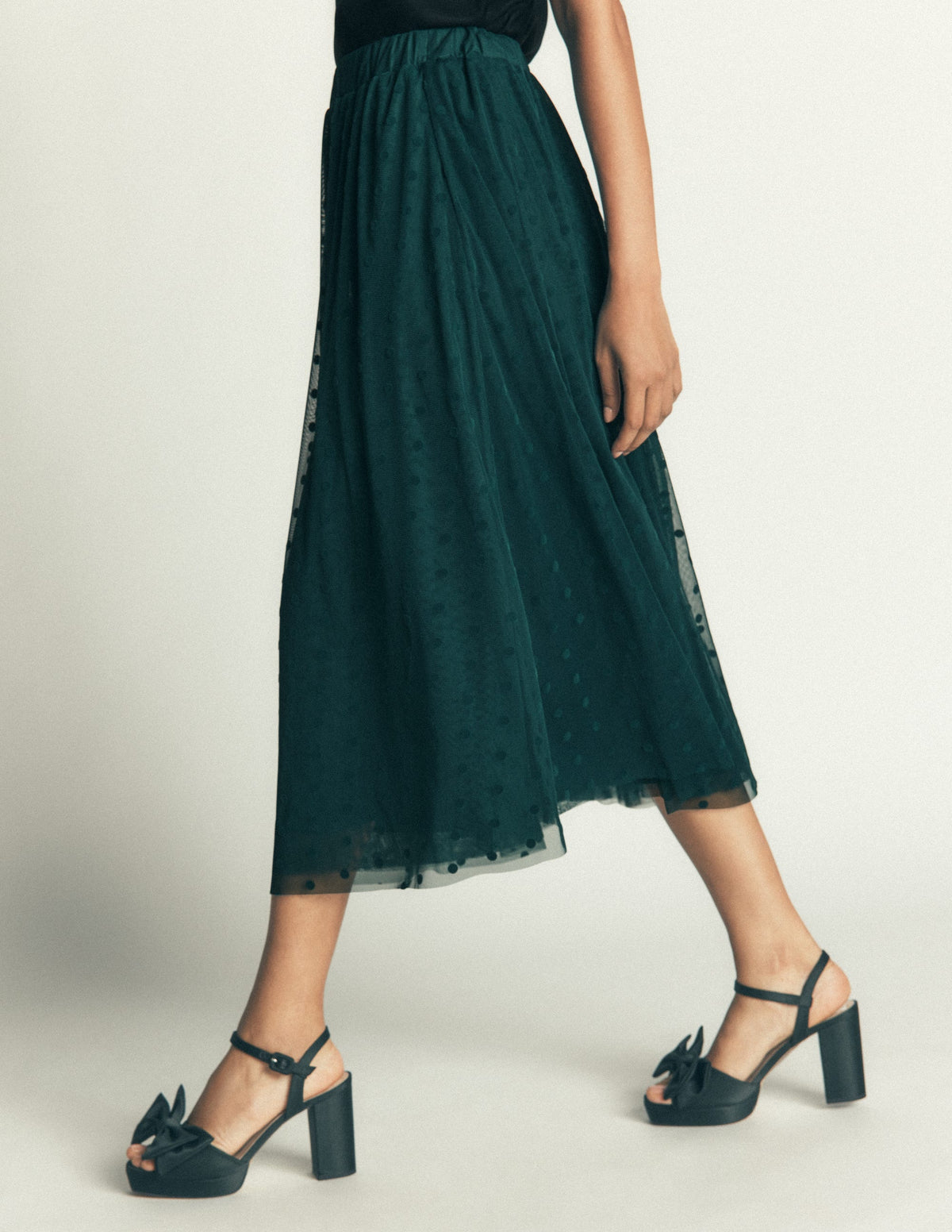 Full Tulle Party Skirt-Midnight Teal Flocked Spot - Image 5