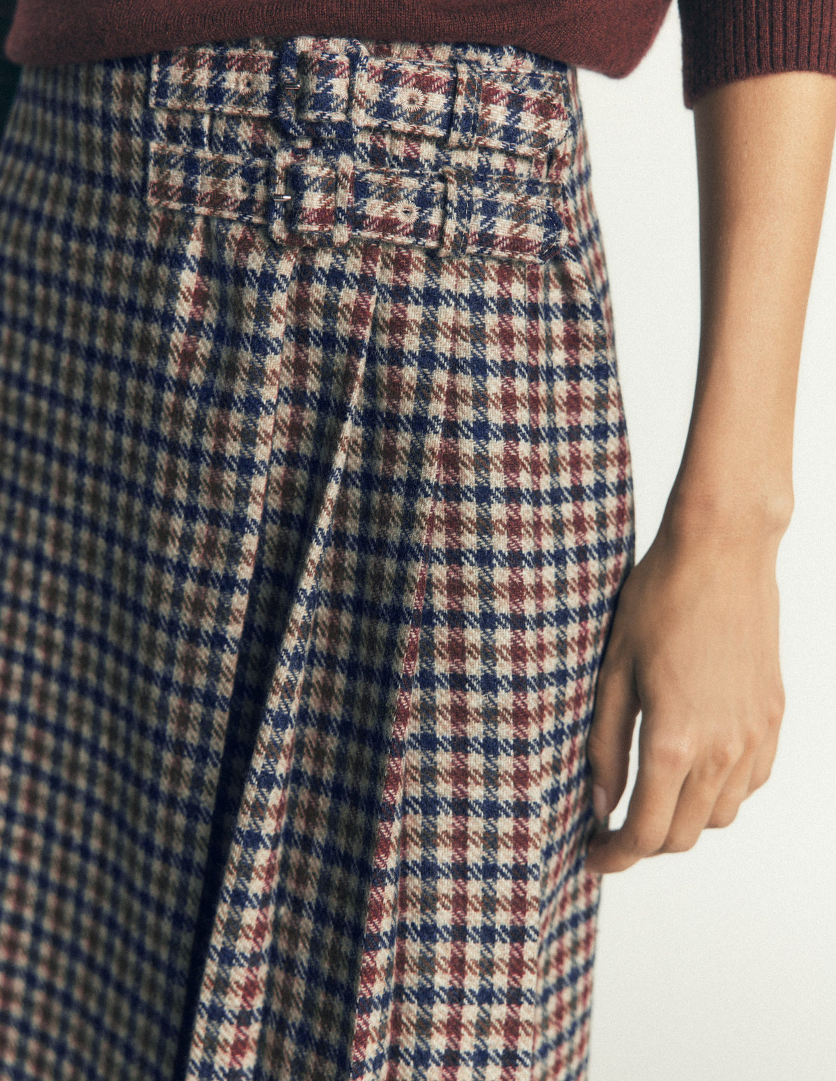 Vera Double Buckle Kilt-Ivory, Blue, Maroon Check-2