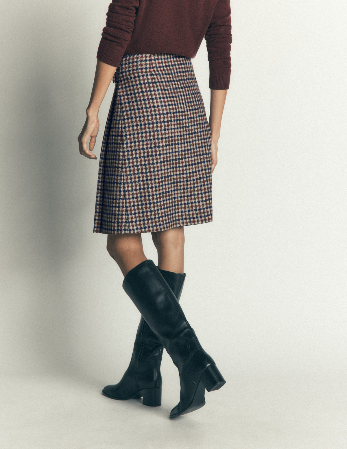 Vera Double Buckle Kilt-Ivory, Blue, Maroon Check-3