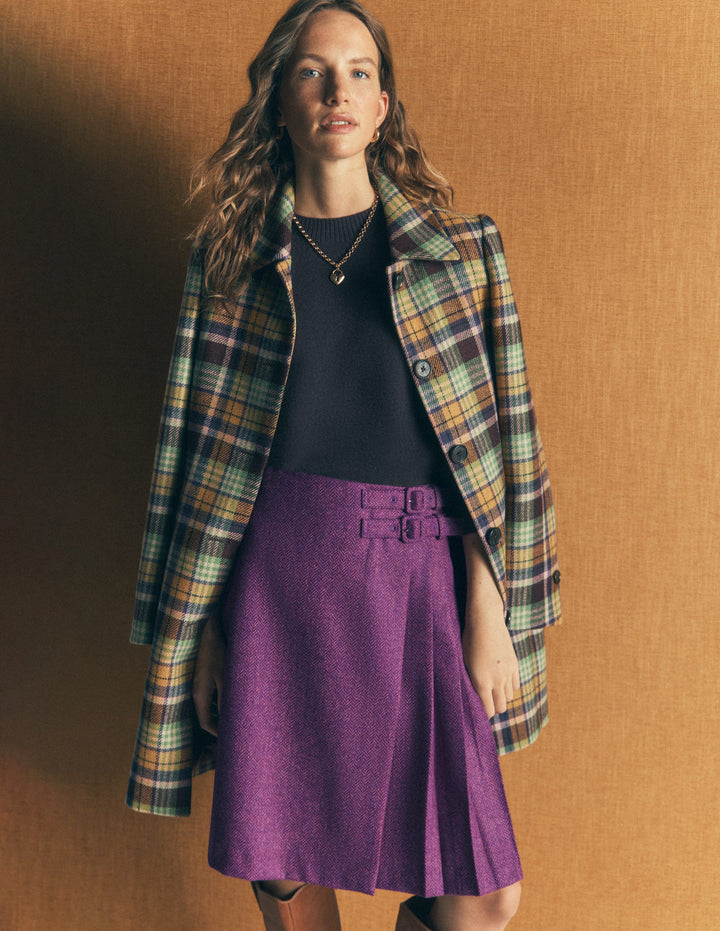 Vera Double Buckle Kilt-Purple Herringbone
