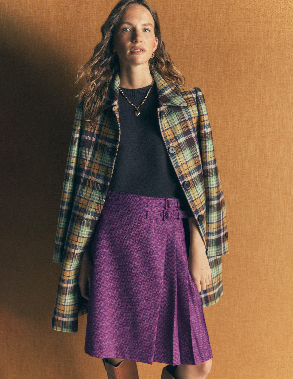 Vera Double Buckle Kilt-Purple Herringbone-1