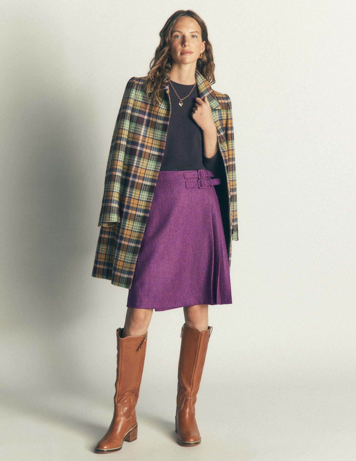 Vera Double Buckle Kilt-Purple Herringbone - Image 5