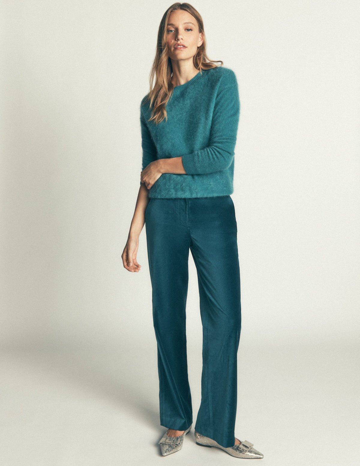 Fitzrovia Velvet Pants-Teal Ocean - Image 1