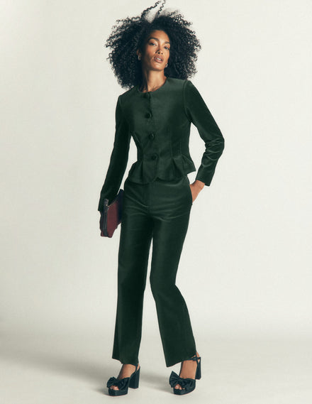 Canonbury Velvet Pants-Midnight Emerald