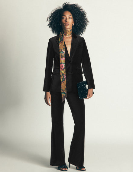 Flare Velvet Pants-Black