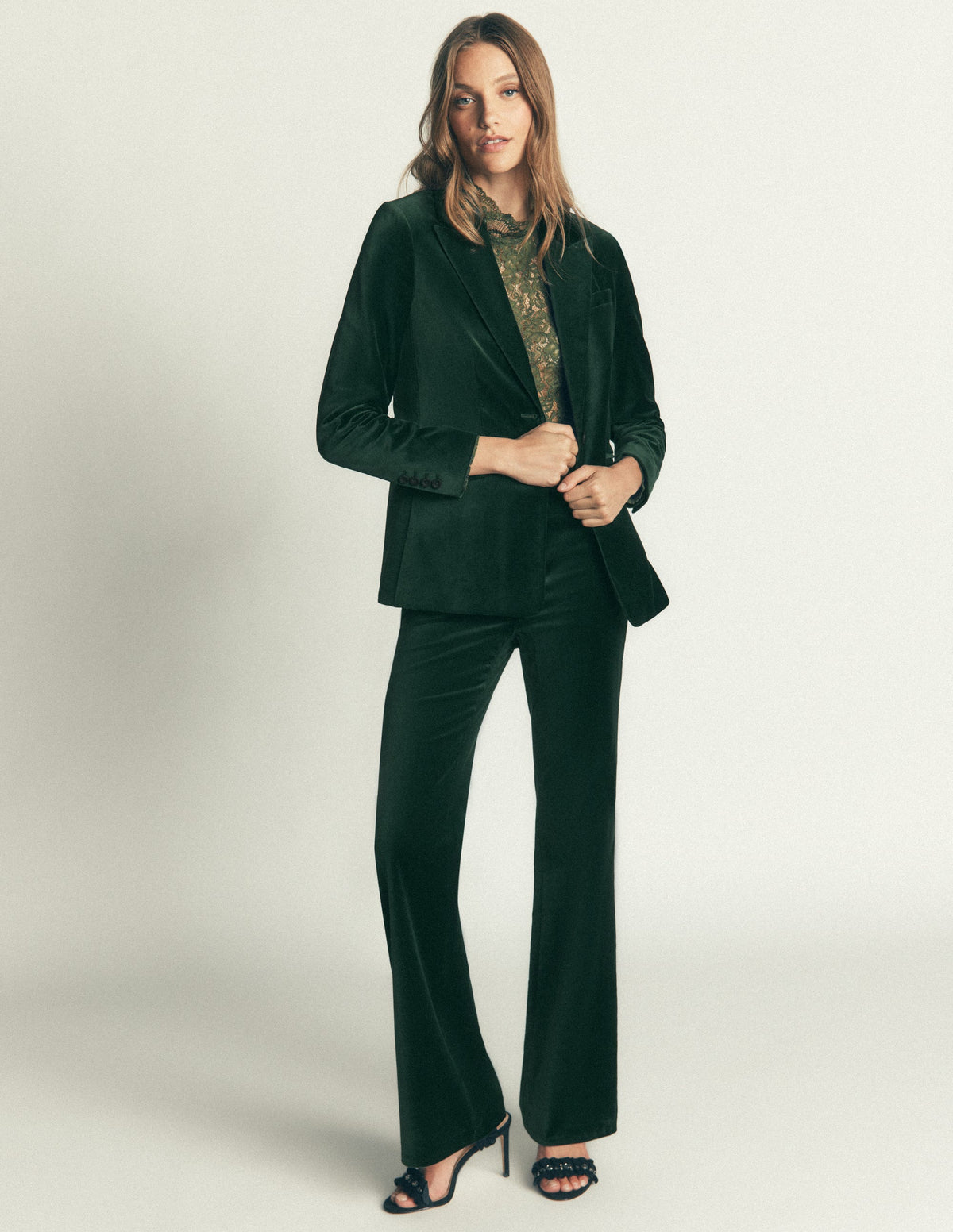 Flare Velvet Pants-Midnight Emerald - Image 6
